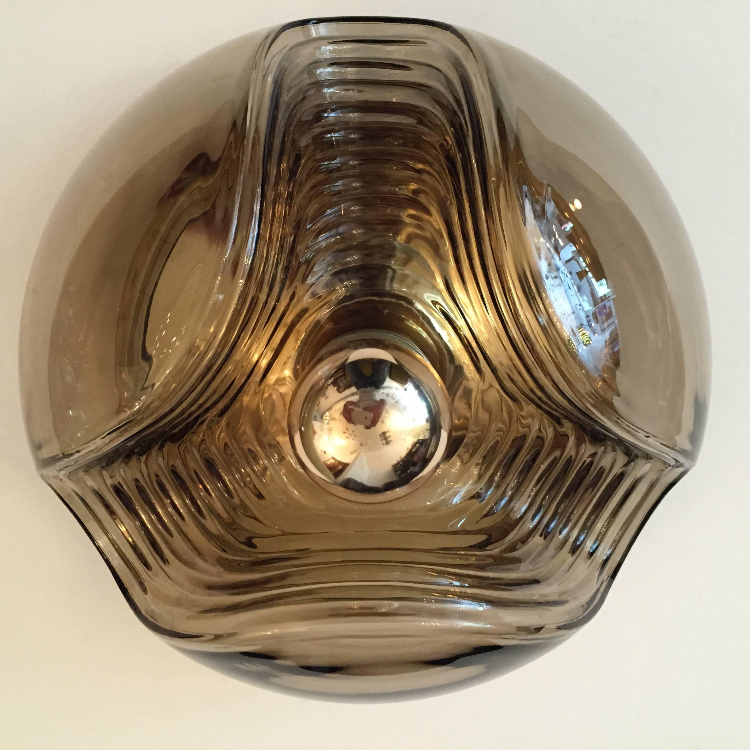 Pair of Large Smoked Glass 1960s Peill and Putzler Ceiling Wall Lights 3