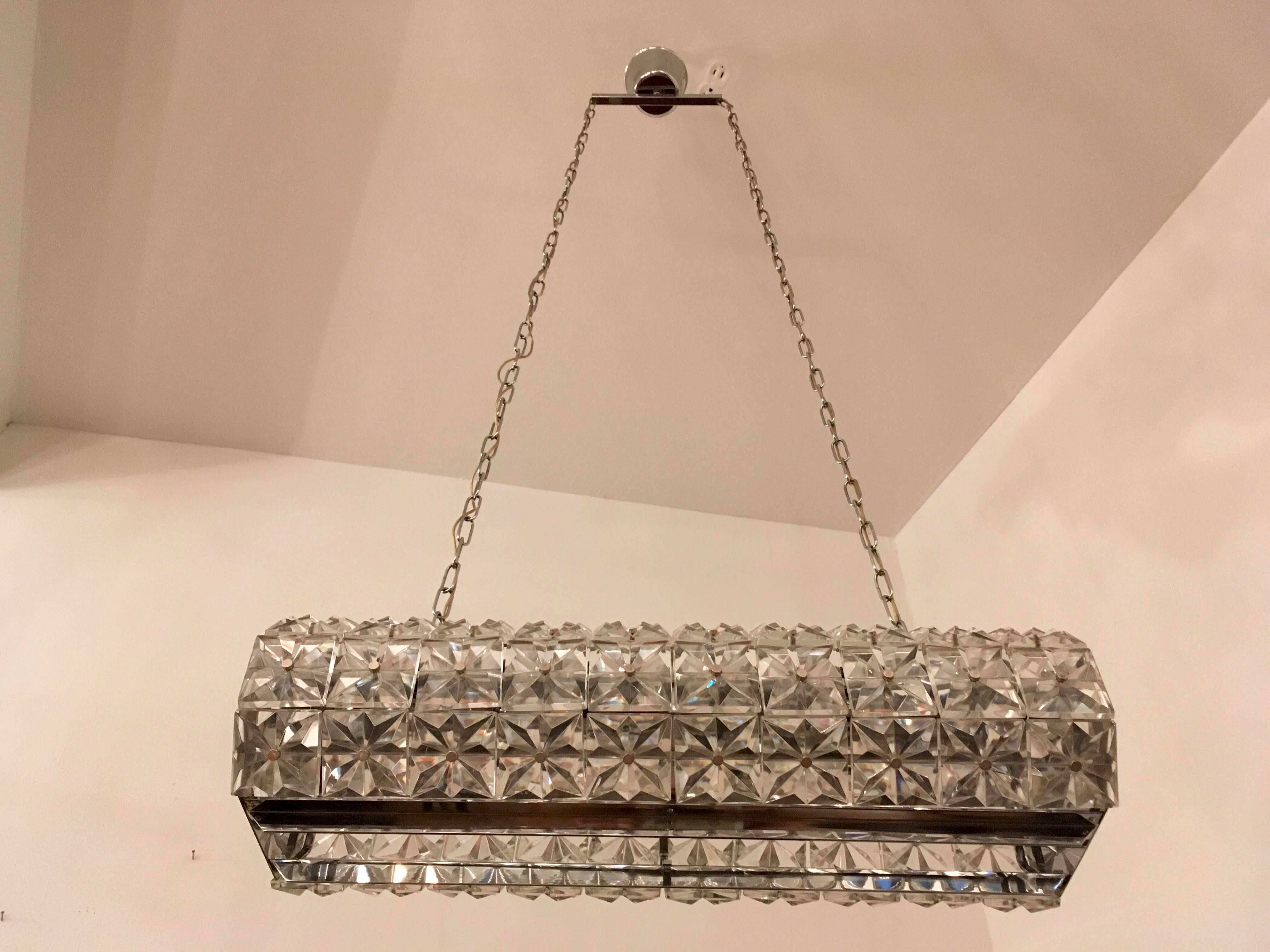 Kinkeldey Austrian Crystal 1960s Pendant Flush Light In Excellent Condition In New York, NY