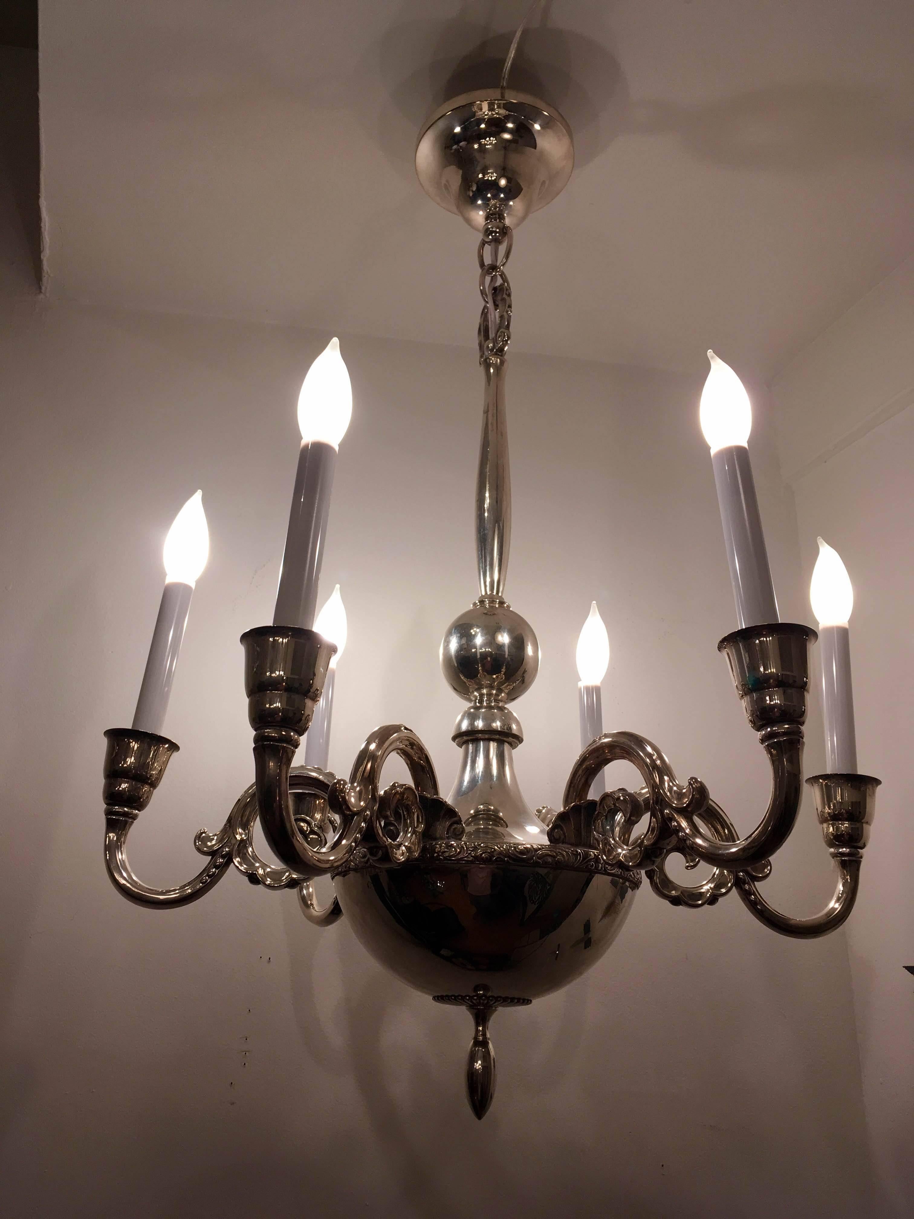 Silver Plate Swedish Silver 1920s Chandelier by Elis Bergh for CG Hallberg