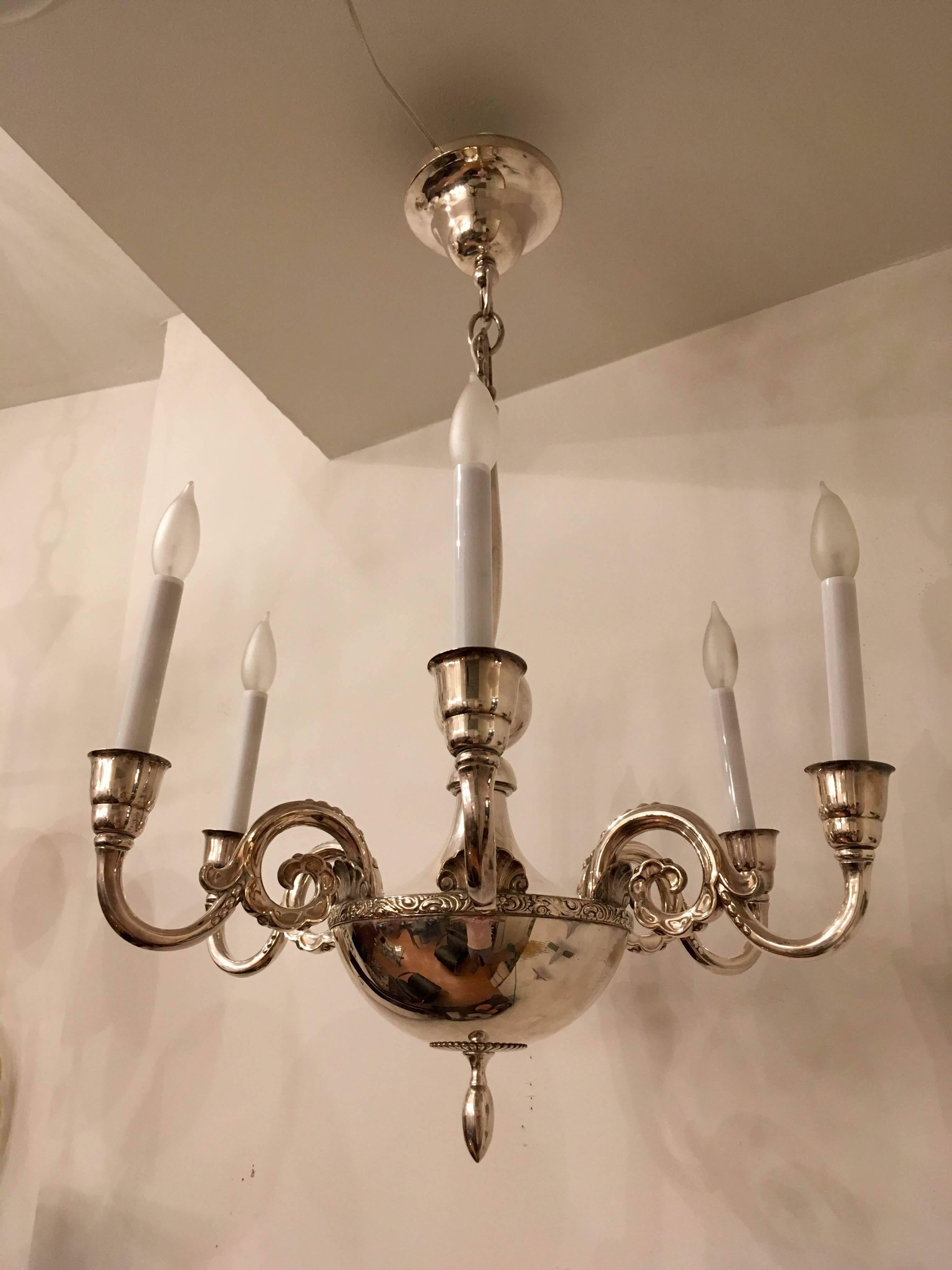 Swedish Silver 1920s Chandelier by Elis Bergh for CG Hallberg In Excellent Condition In New York, NY