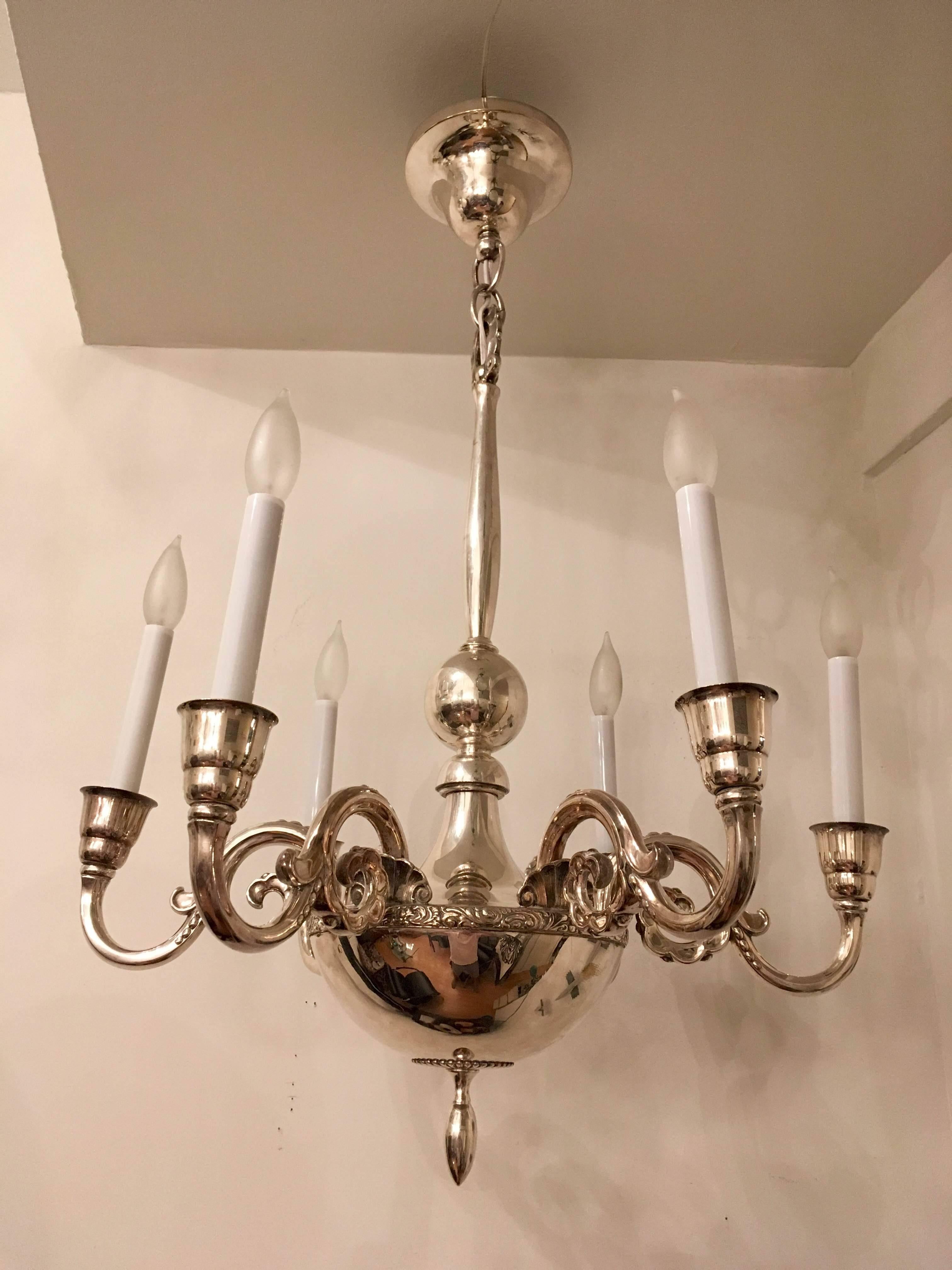 Swedish Silver 1920s Chandelier by Elis Bergh for CG Hallberg 1