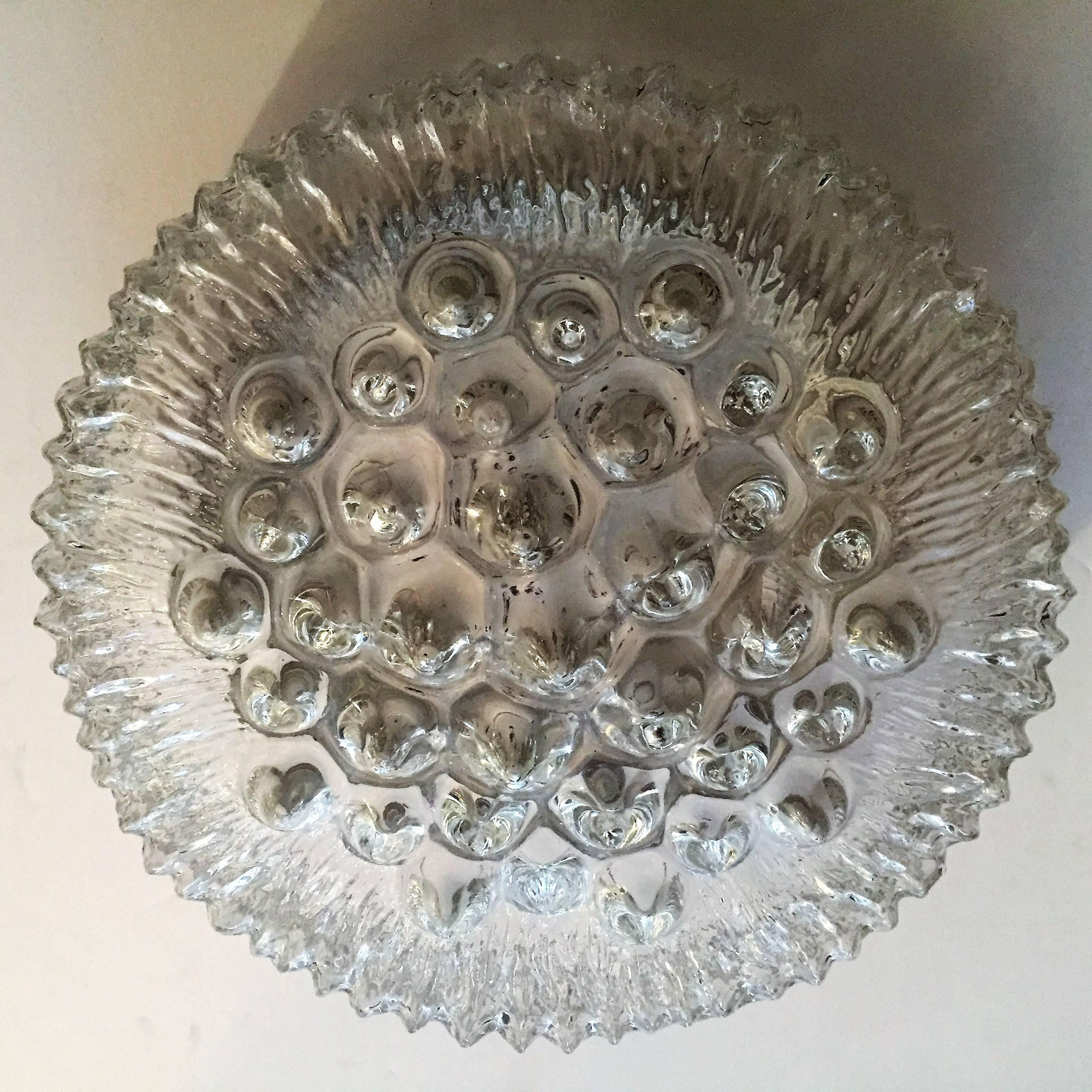 Limburg Glass 1960s Flush Ceiling Light In Excellent Condition In New York, NY