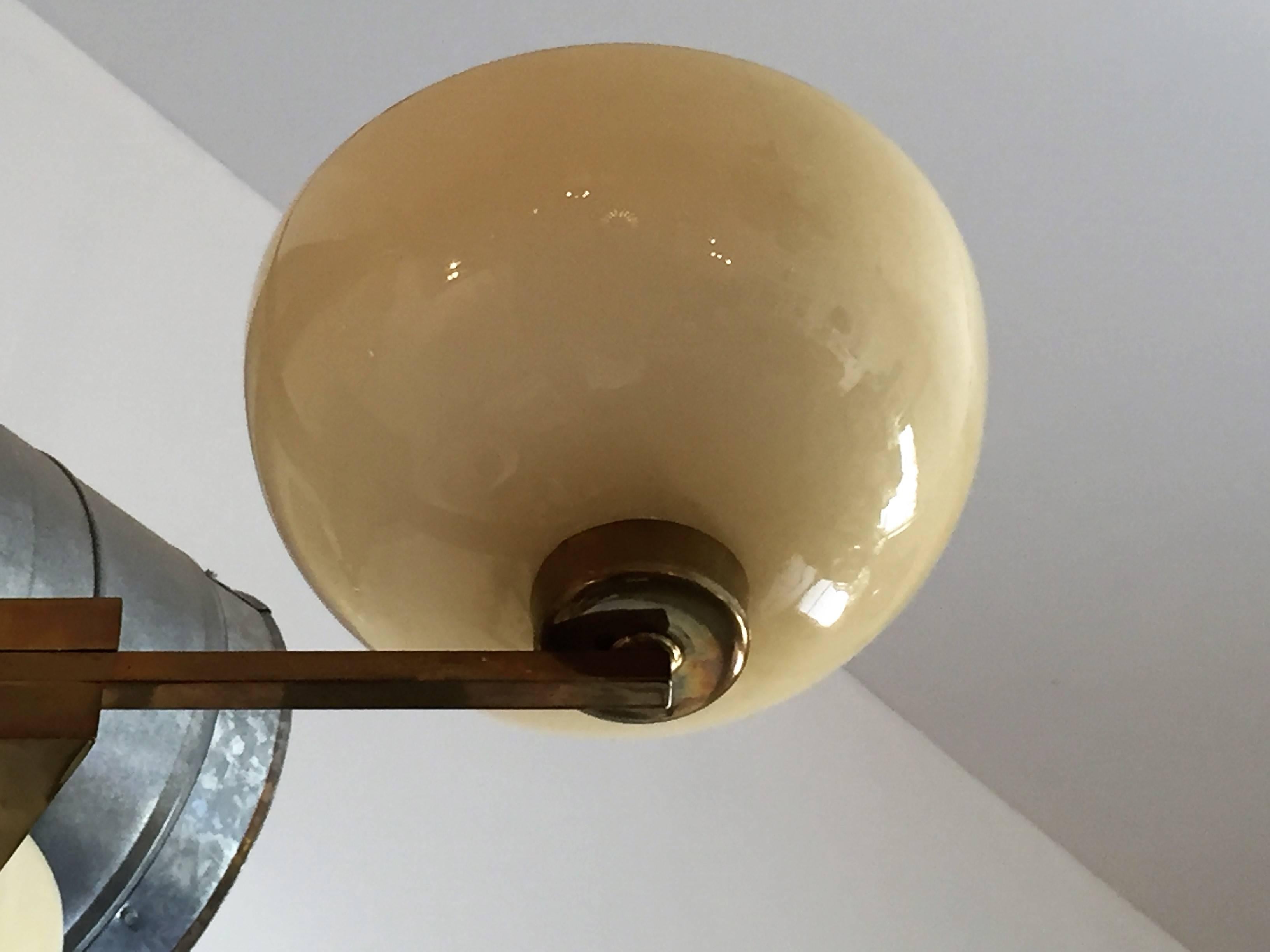 Brass 1920s German Bauhaus Cubist Pendant Chandelier