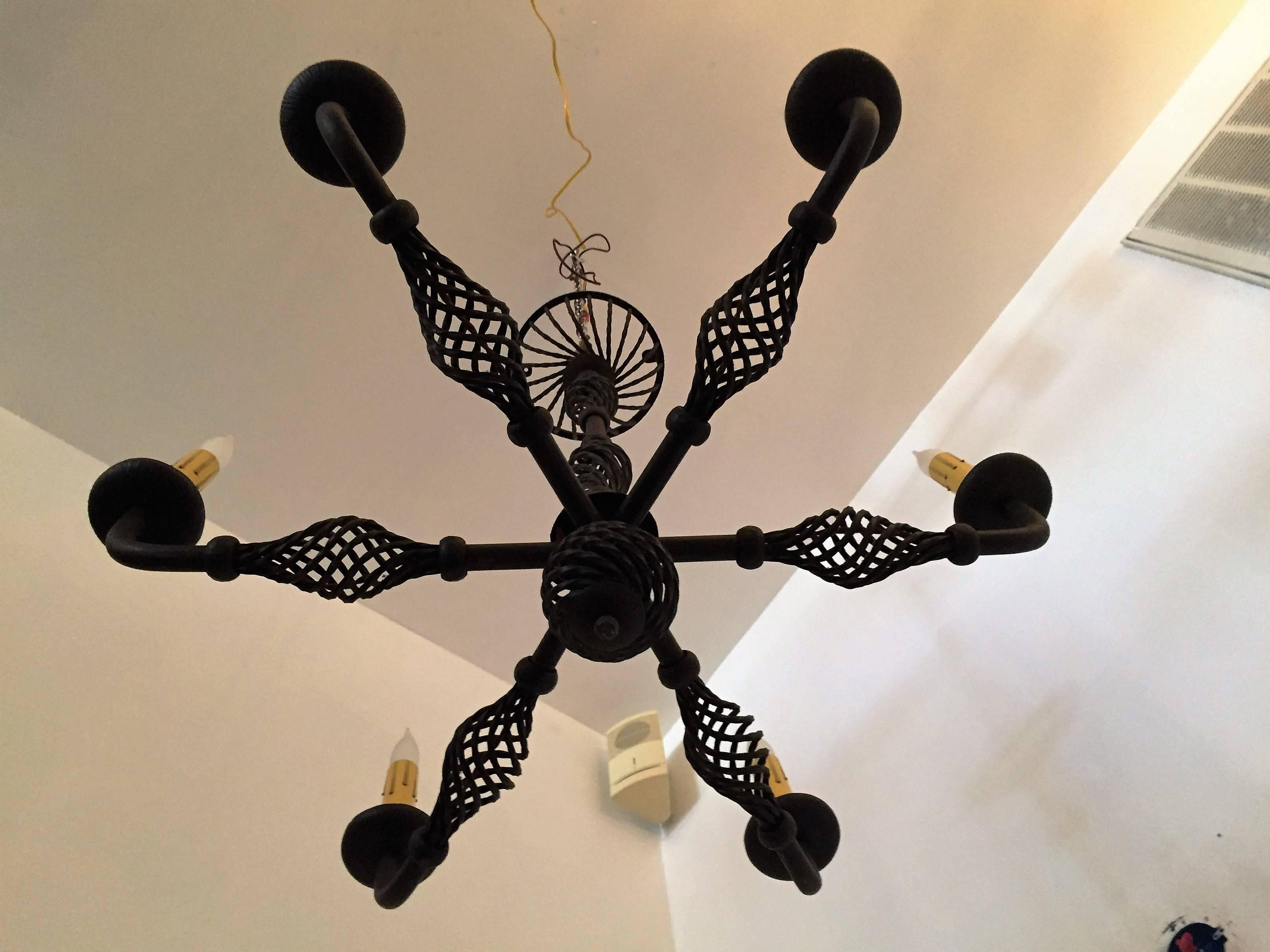 French Moderne 1940s Iron Chandelier In Excellent Condition For Sale In New York, NY