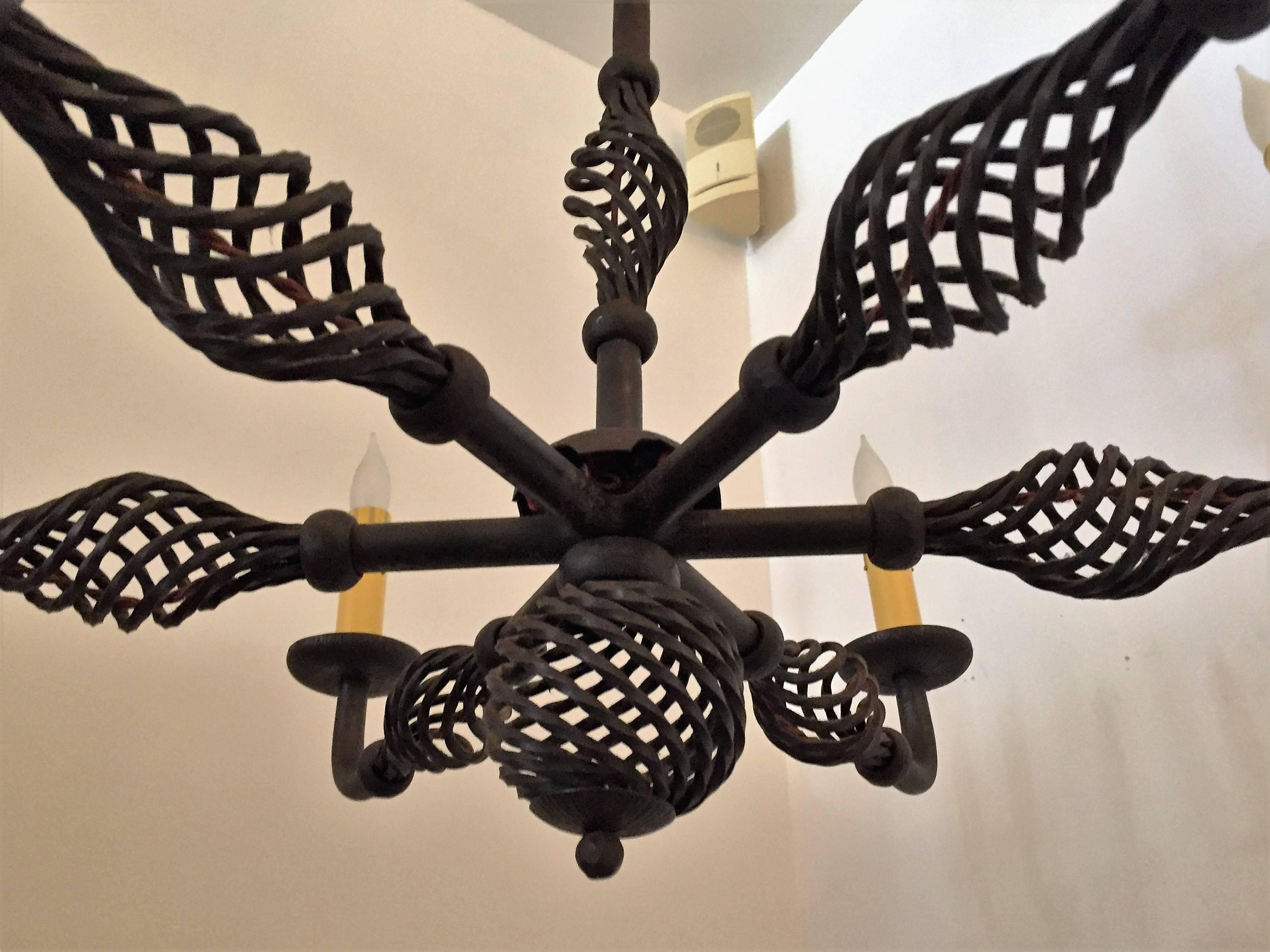 Mid-20th Century French Moderne 1940s Iron Chandelier For Sale