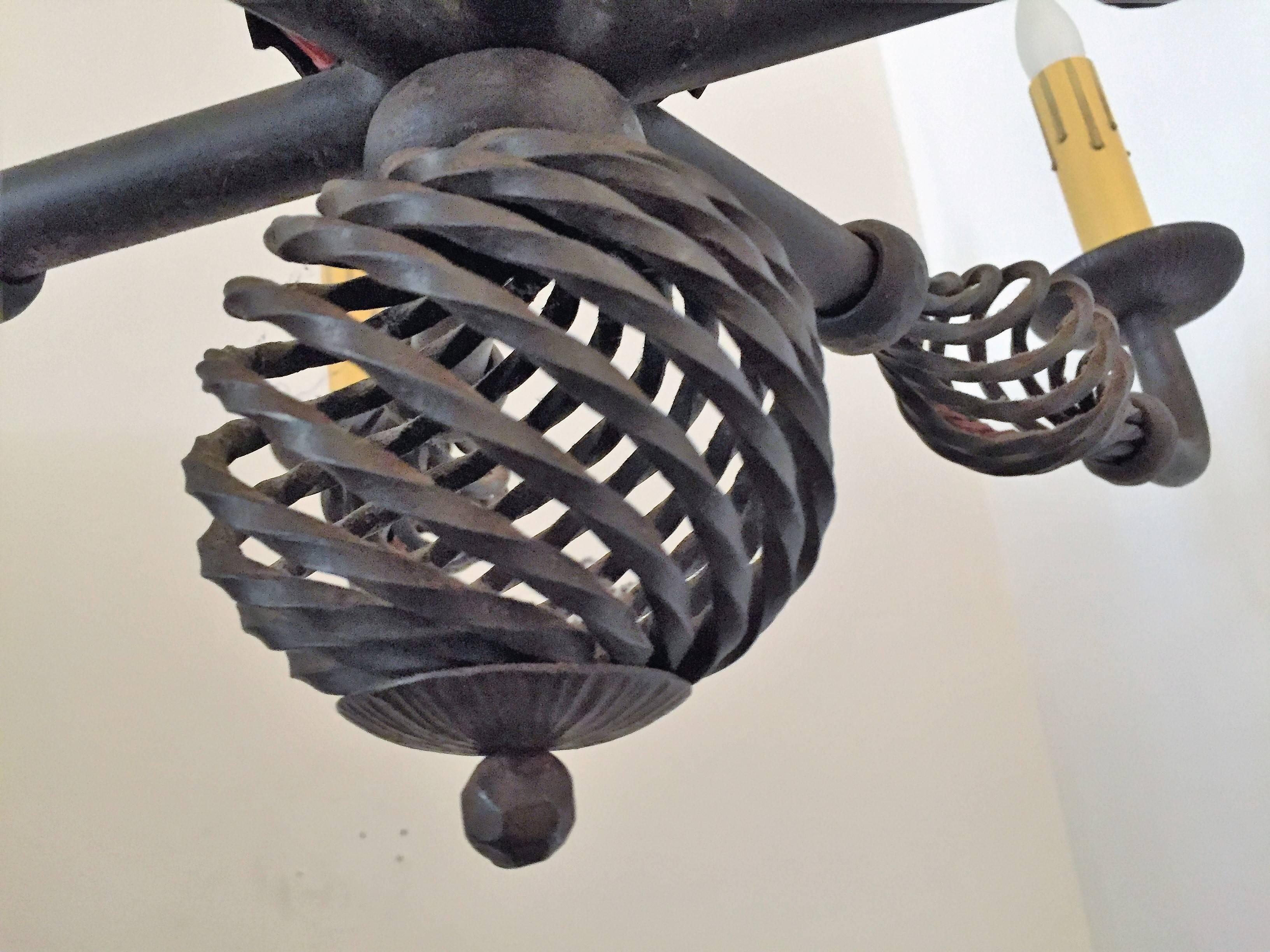 French Moderne 1940s Iron Chandelier For Sale 2