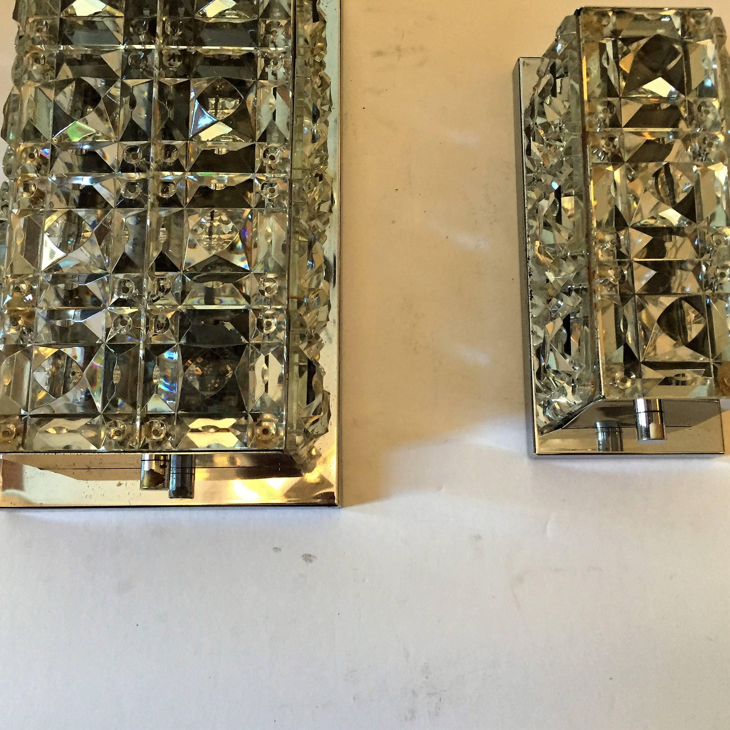 Chrome Set of 1960s Austrian Kinkeldey Crystal Wall Lights