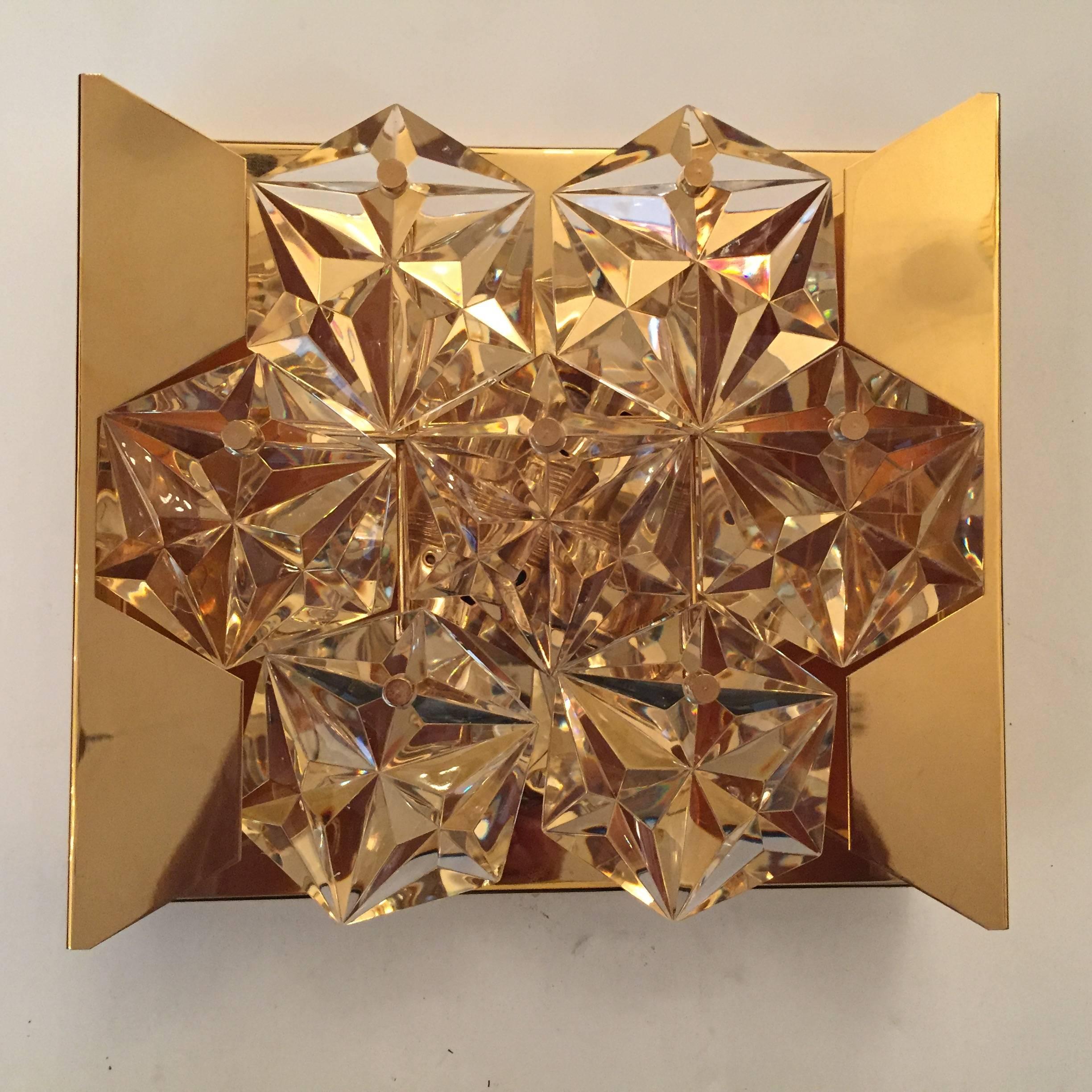 Mid-Century Modern Set of Three Gold Kinkeldey Austrian Crystal, 1960s Wall Lights