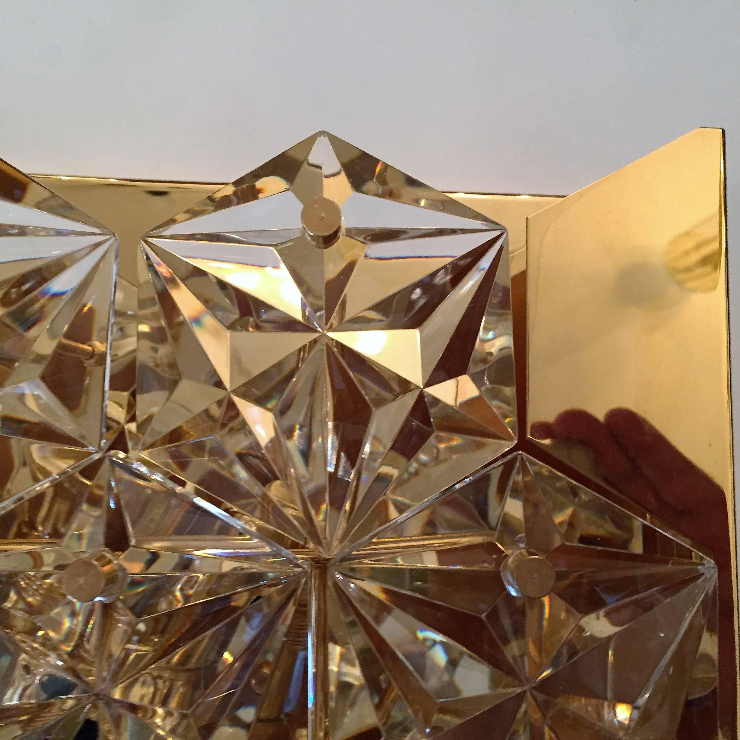 Brass Set of Three Gold Kinkeldey Austrian Crystal, 1960s Wall Lights