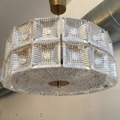 Orrefors Carl Fagerlund 1960s Crystal Flush Chandelier Pendant