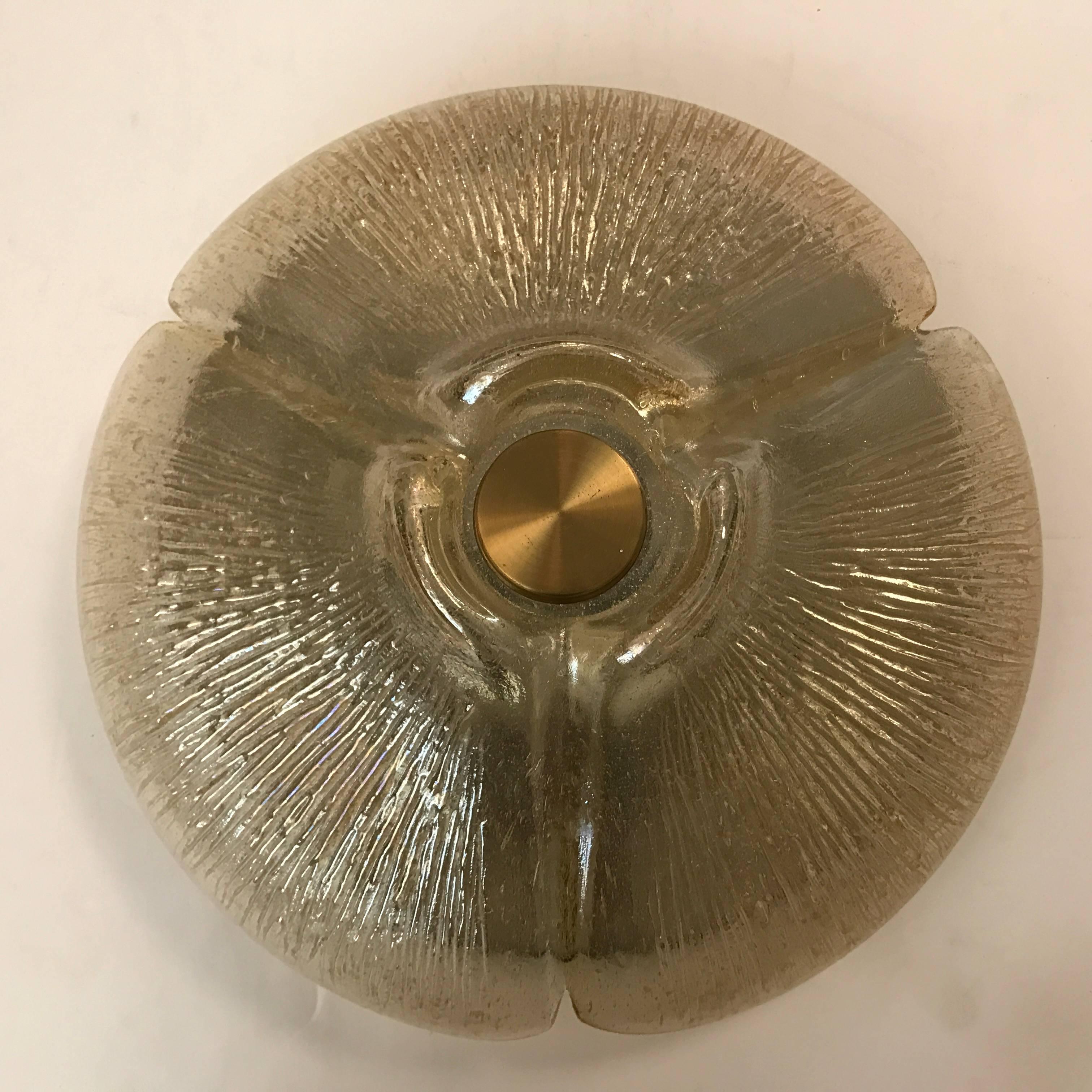 Mid-Century Modern 1970s Peill and Putzler Golden Glass Flush Ceiling Light For Sale