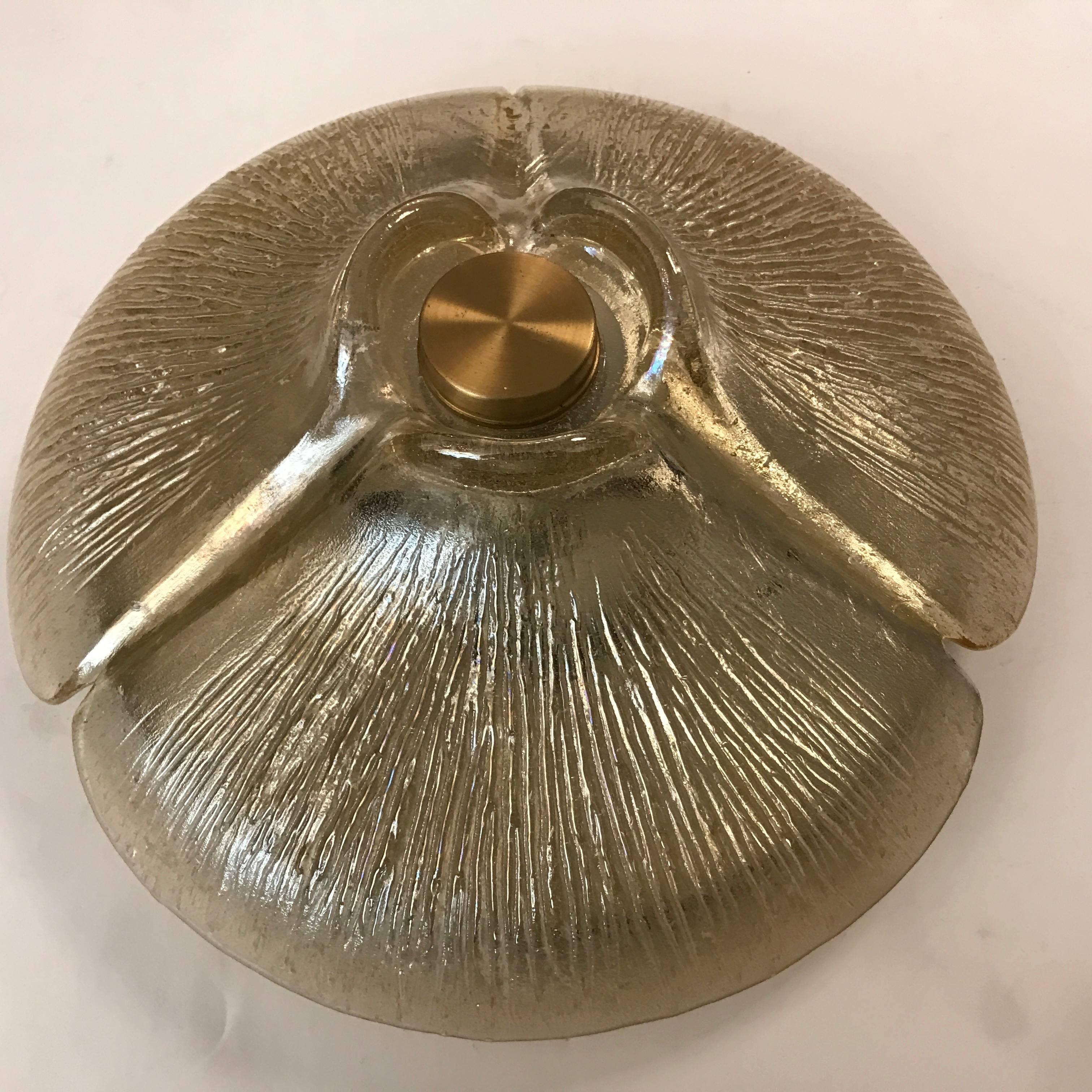 1970s Peill and Putzler Golden Glass Flush Ceiling Light In Excellent Condition For Sale In New York, NY