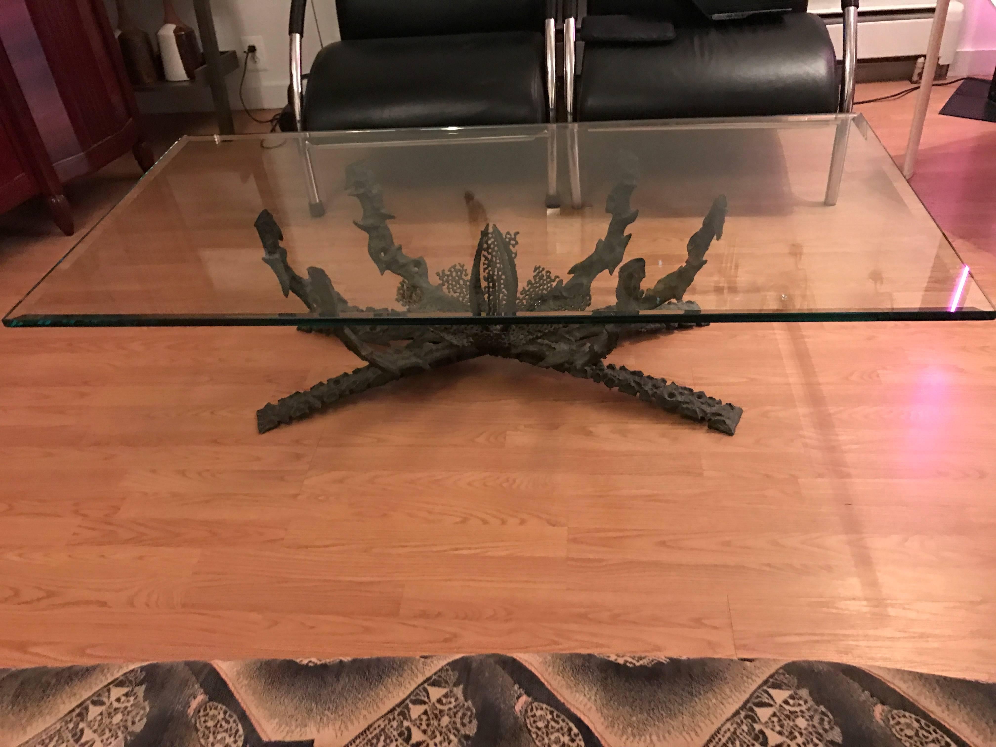 A wonderful handcrafted marine coral bronze coffee table by California artist, Dan Gluck.
