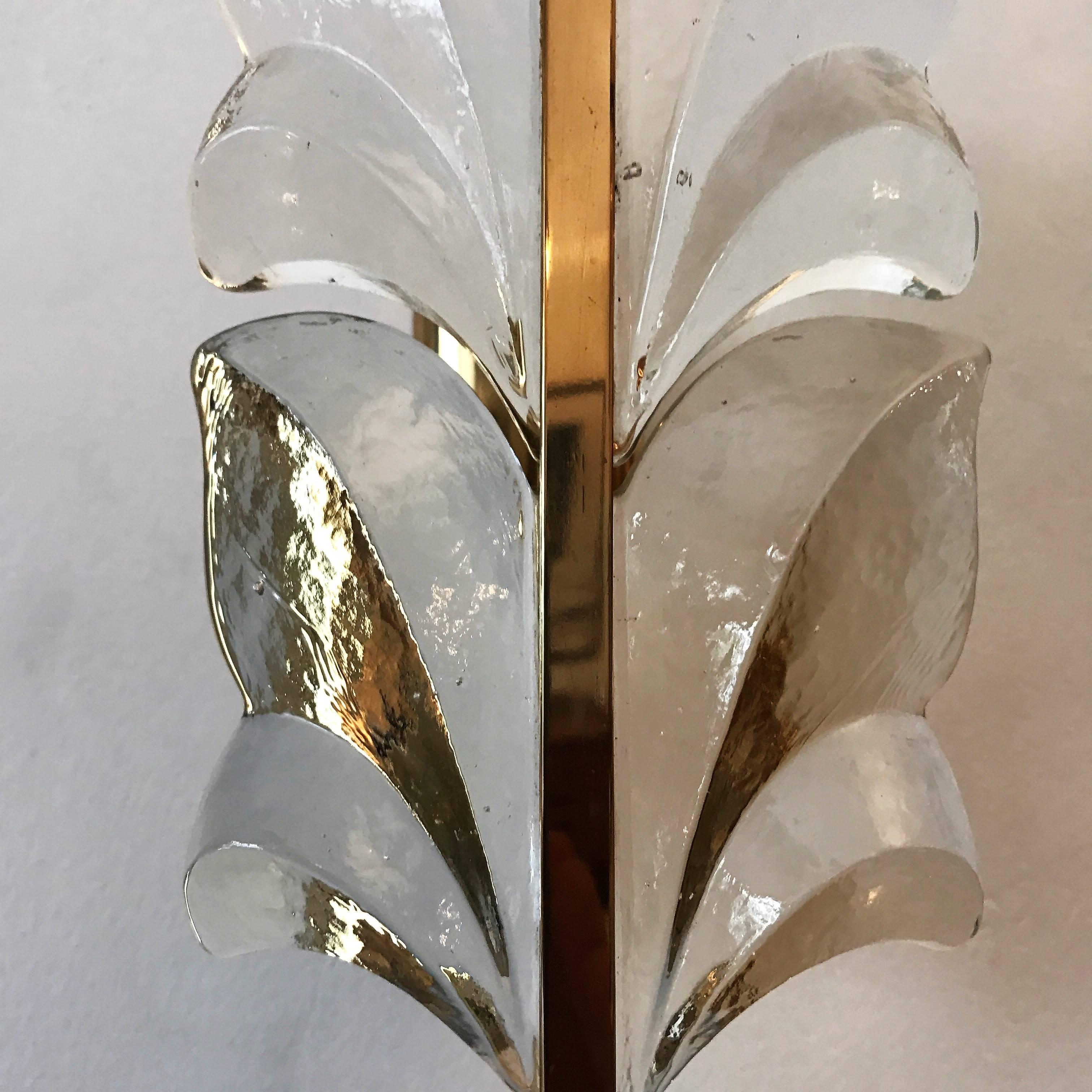 Pair of 1970s Kalmar Glass Floral Wall Lights In Excellent Condition In New York, NY