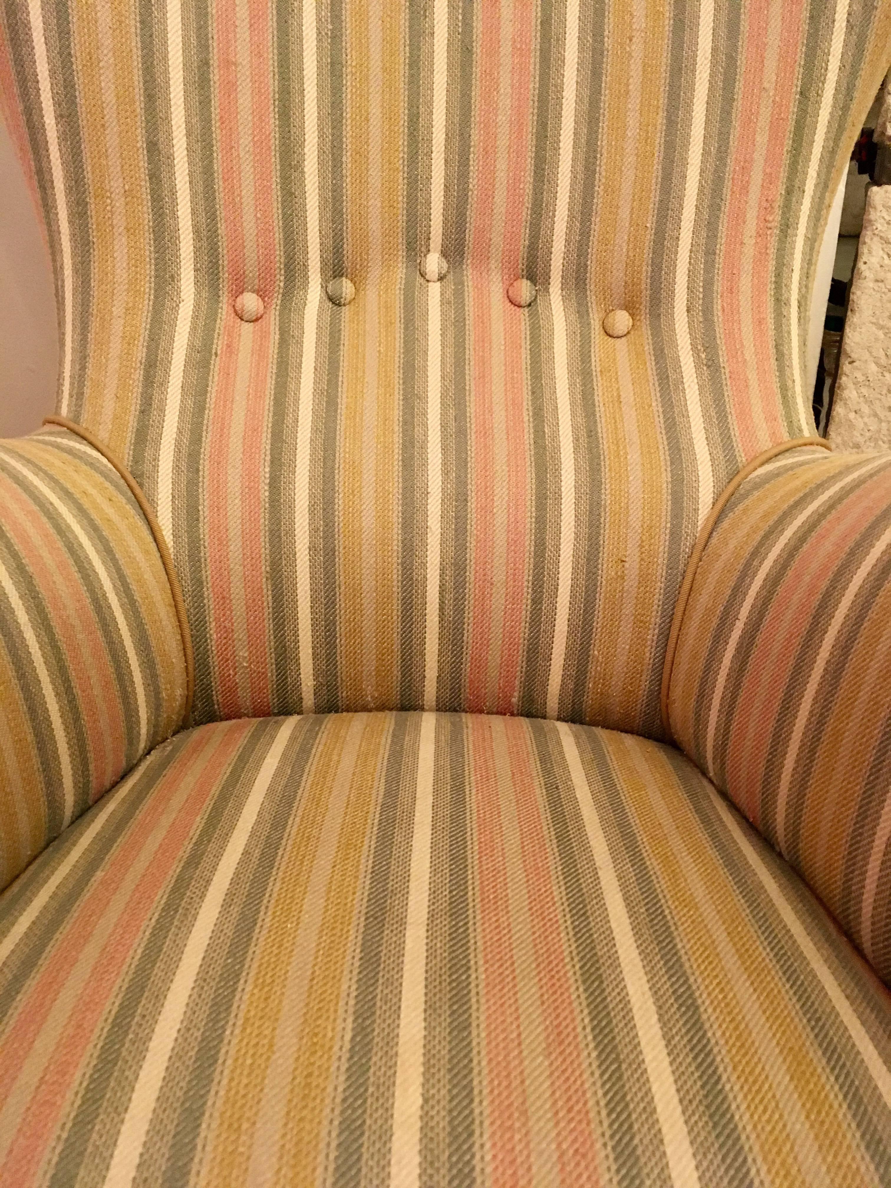 Cotton Pair of Italian 1950s Mid-Century Wing Chairs