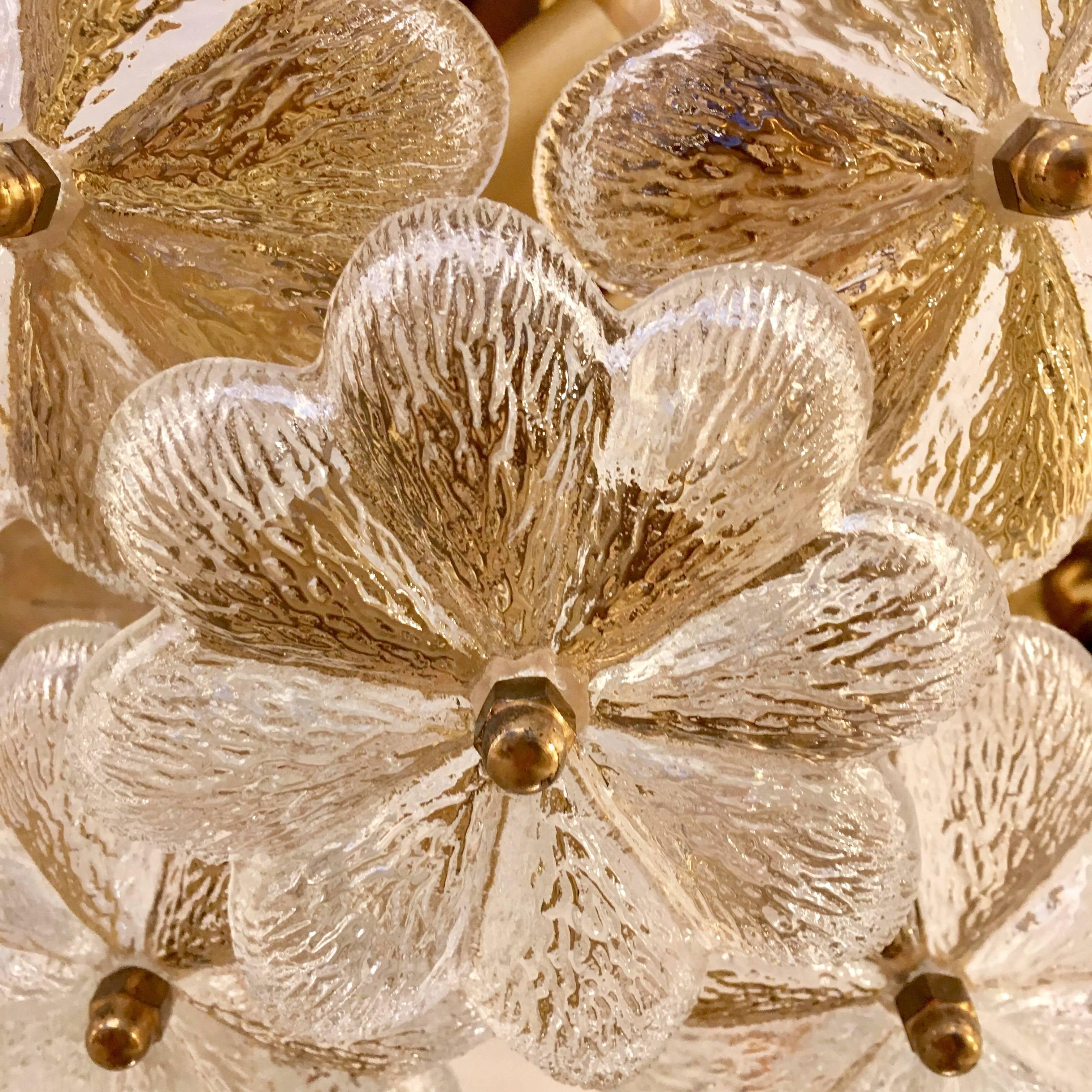 Mid-Century Modern Austrian Palme Glass Floral Flush Ceiling or Wall Light, 1960s