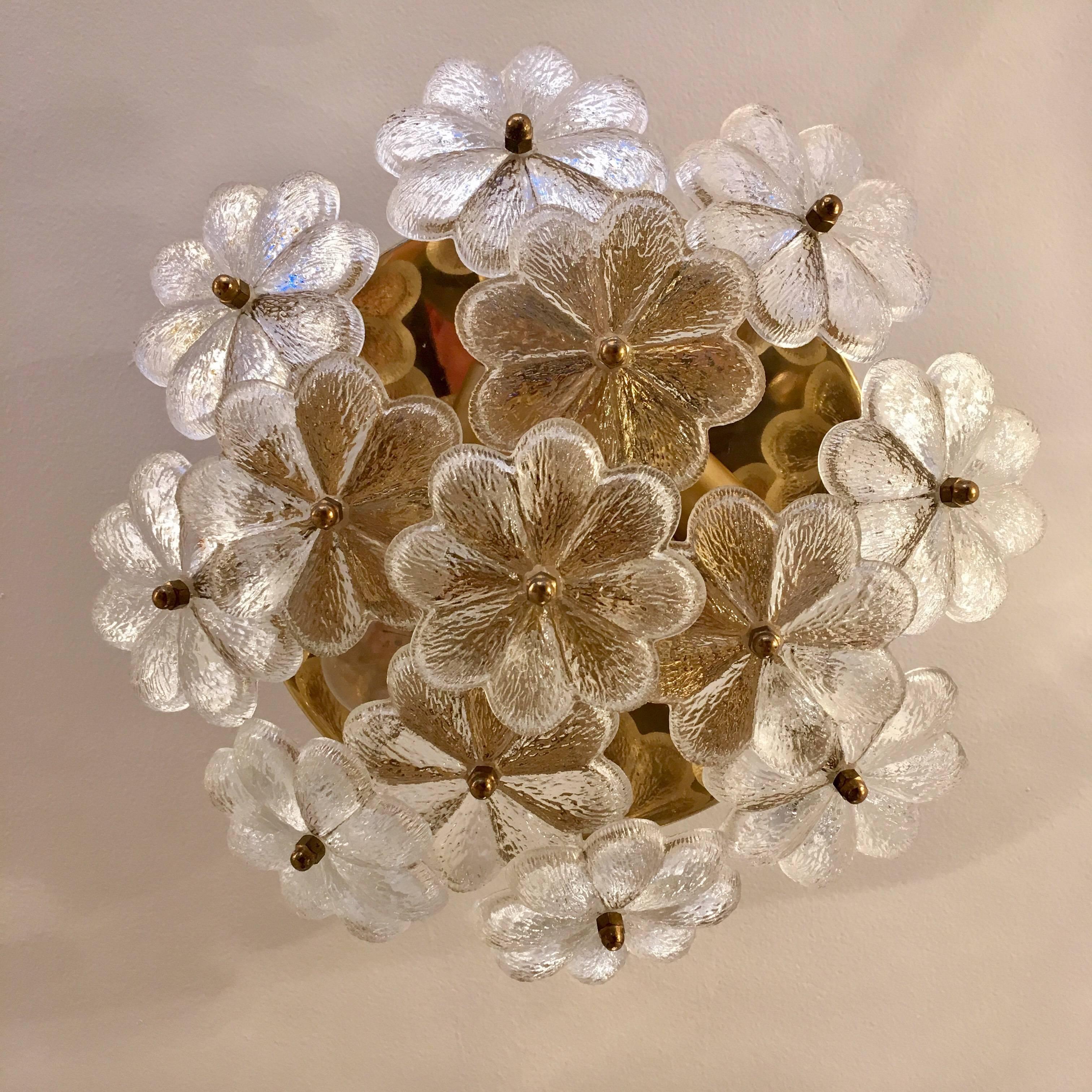 Austrian Palme Glass Floral Flush Ceiling or Wall Light, 1960s In Excellent Condition In New York, NY