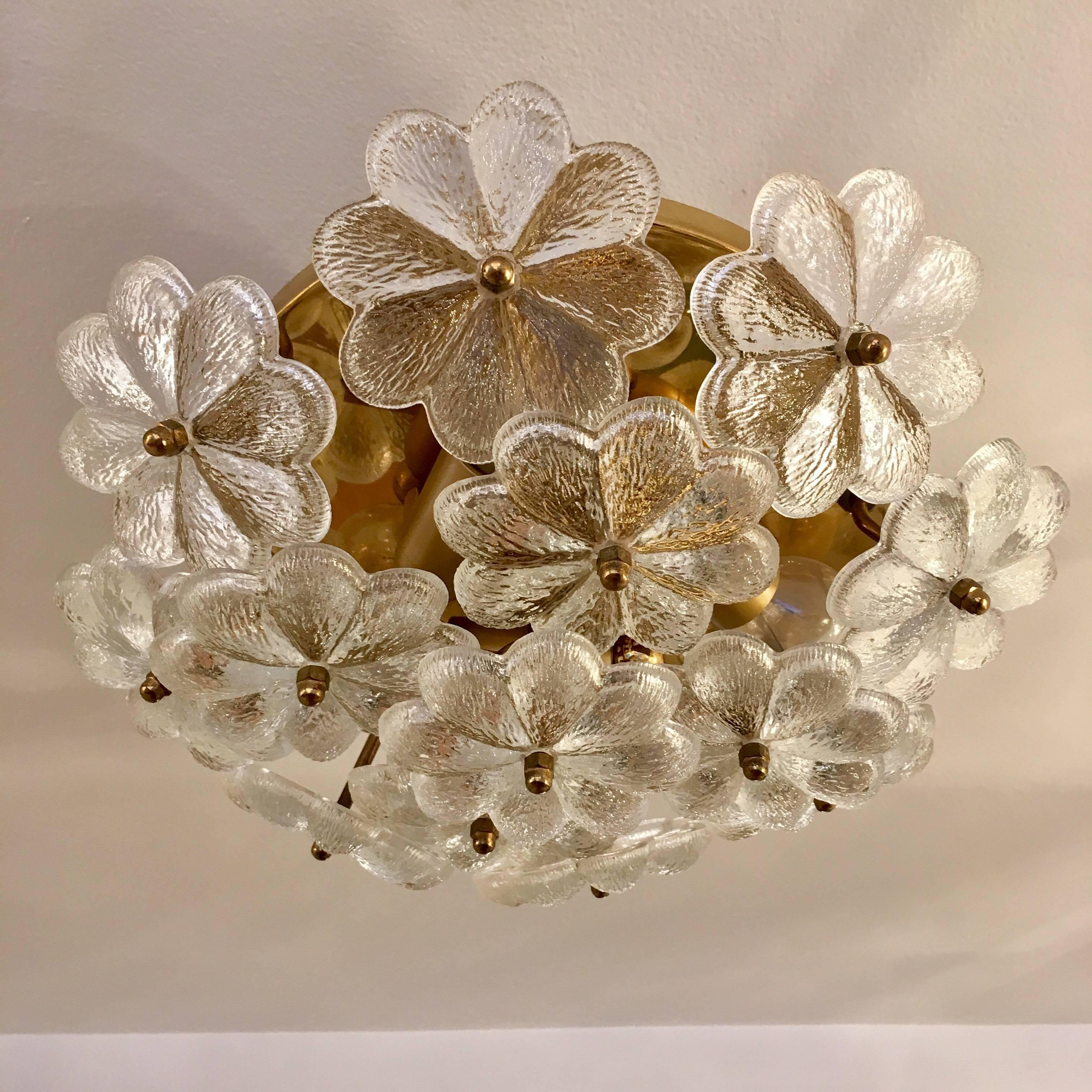 Austrian Palme Glass Floral Flush Ceiling or Wall Light, 1960s 1