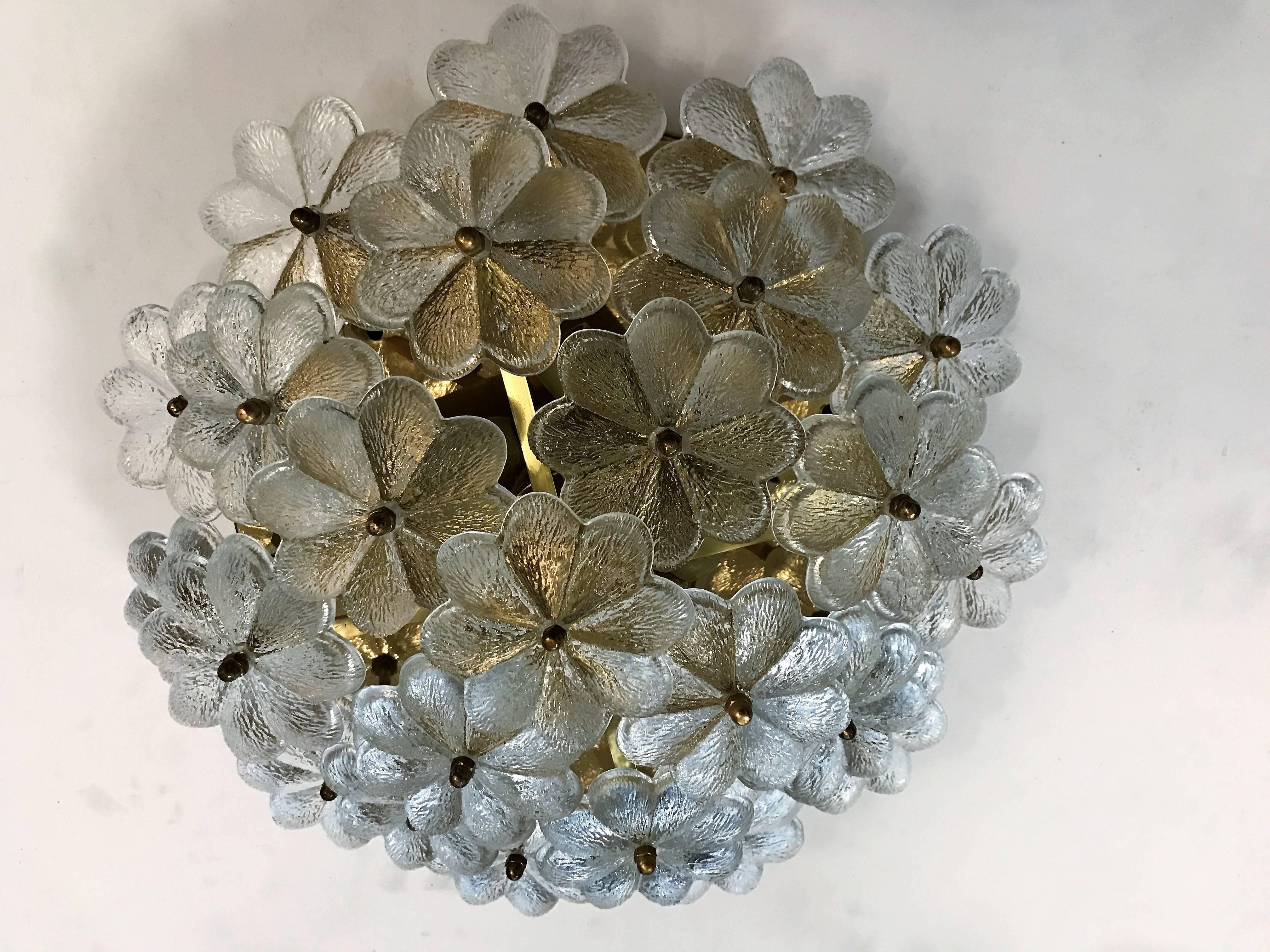 Mid-Century Modern Austrian Earnst Palme Glass 1960s Floral Flush Light For Sale