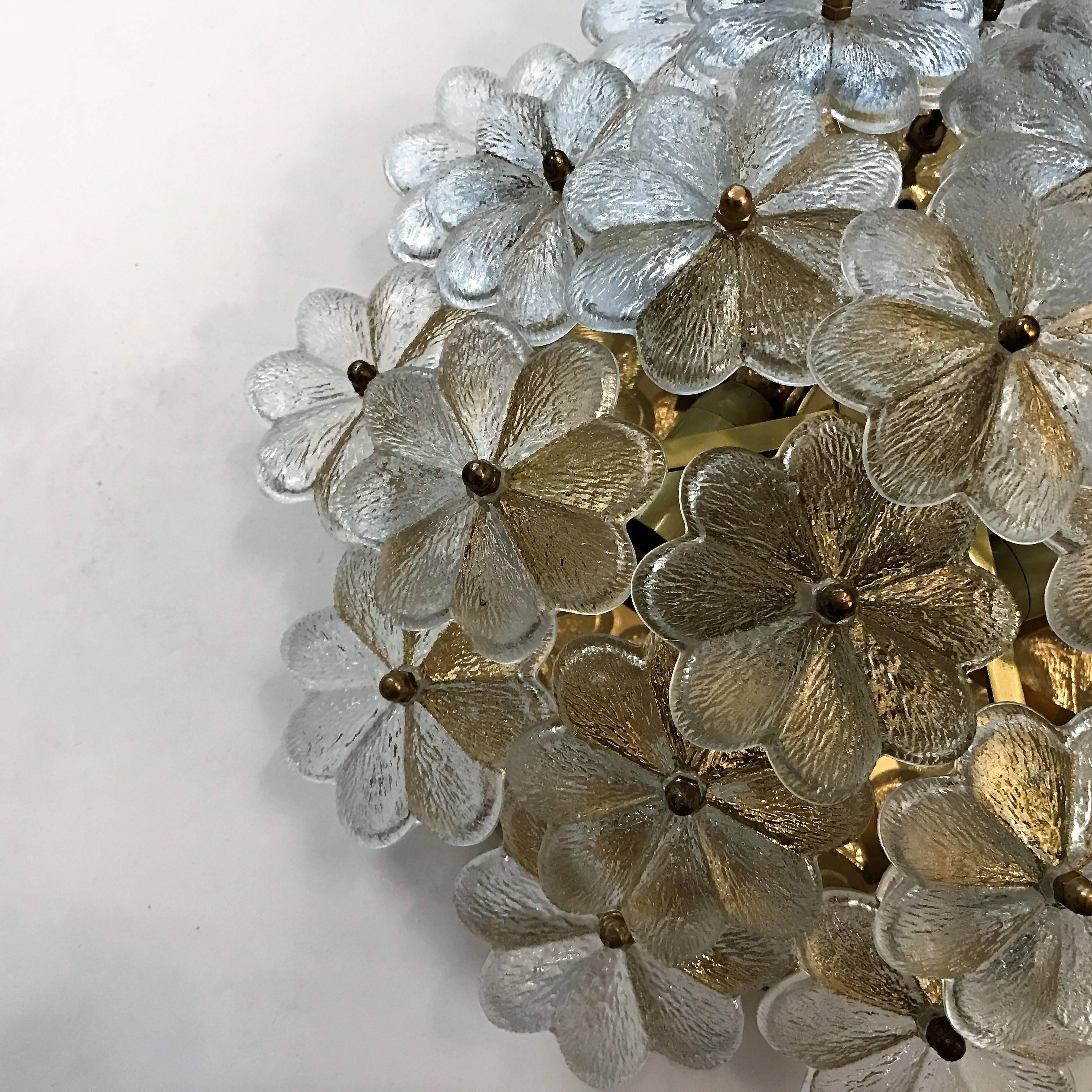 Brass Austrian Earnst Palme Glass 1960s Floral Flush Light For Sale