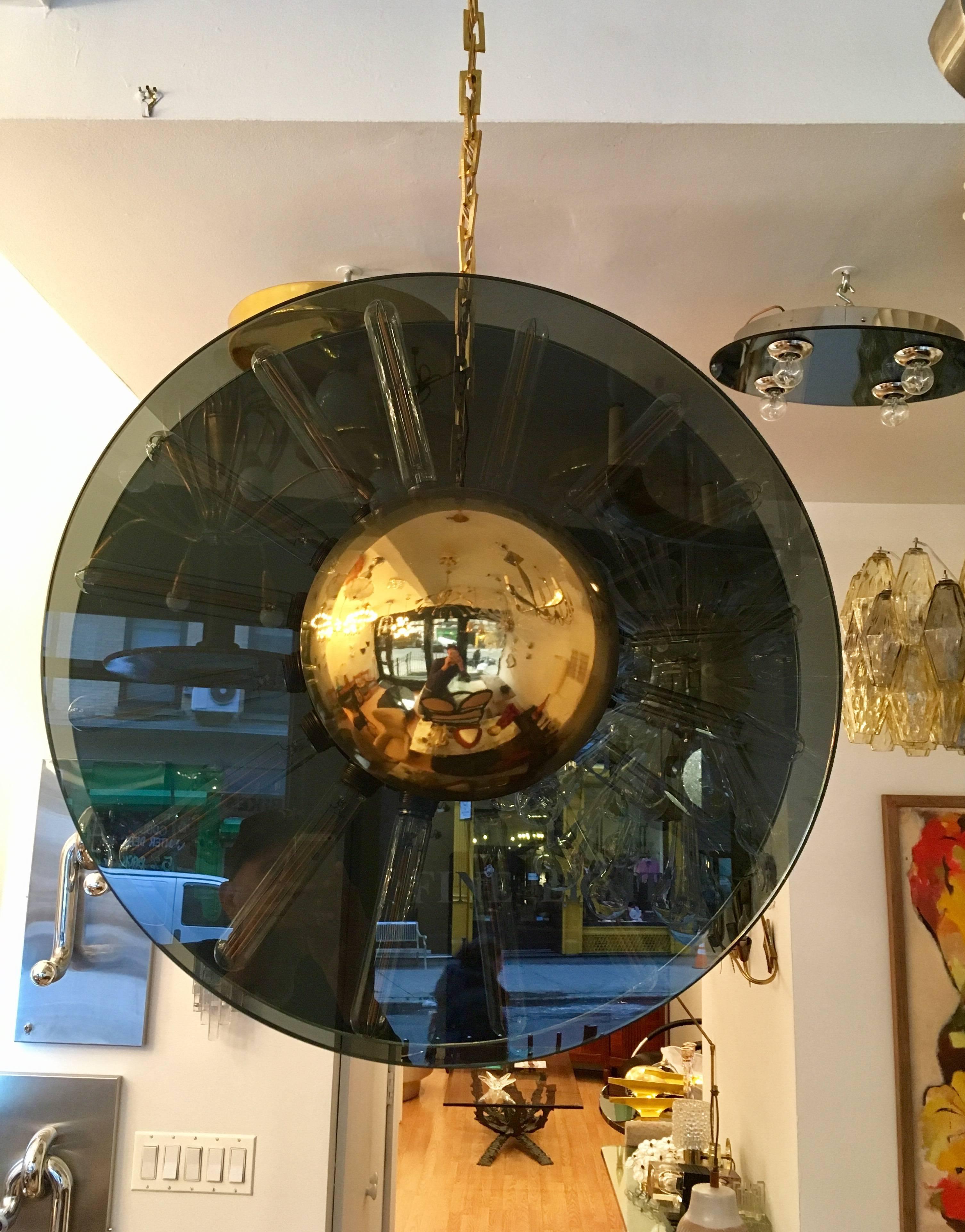 1980s Italian Saturno Glass Modern Pendant In Excellent Condition For Sale In New York, NY