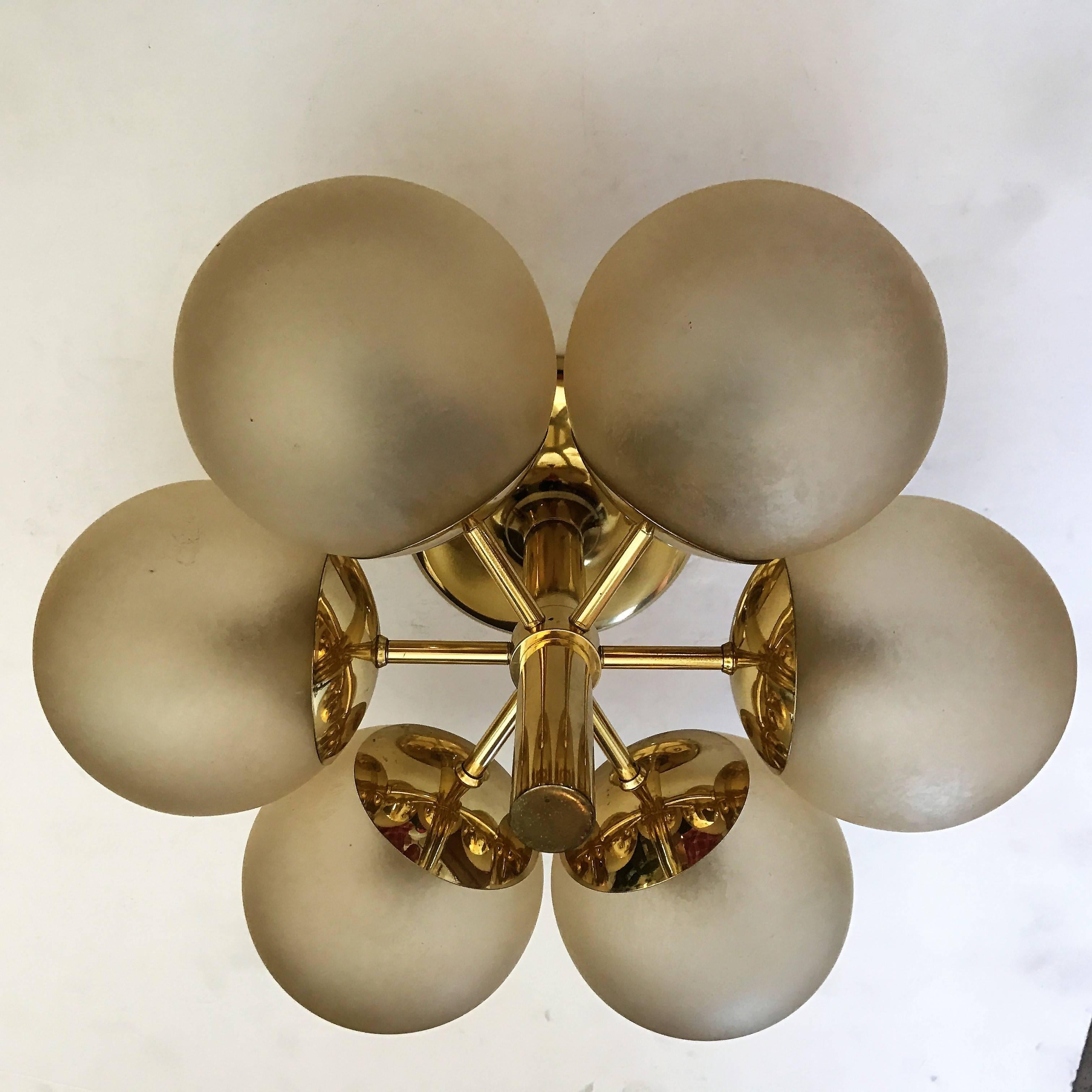 German Space Age 1970s Golden Flush Pendant Chandelier 3