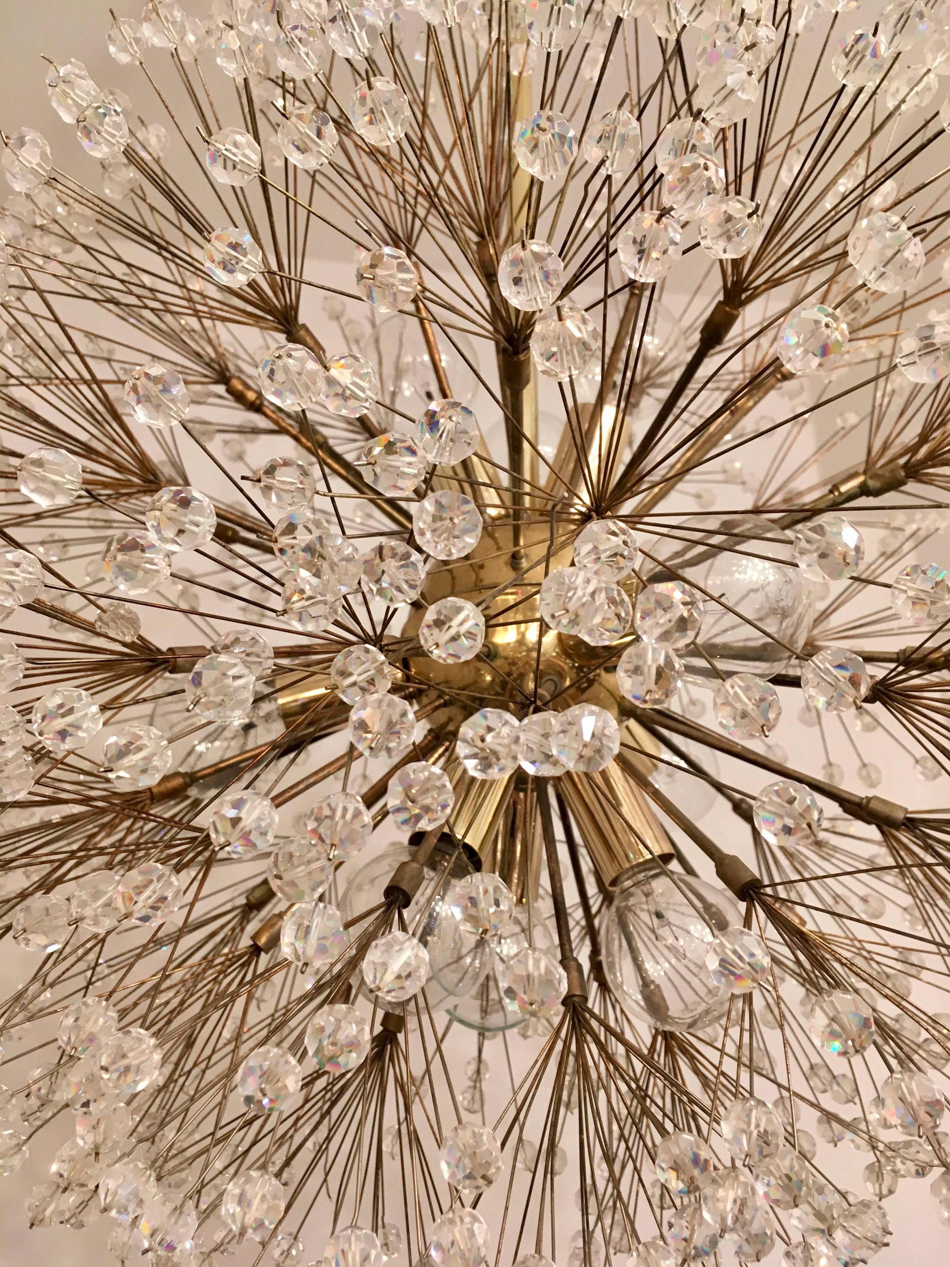 Mid-Century Modern Austrian Stejnar 1960s Crystal Snowflake Pendant Chandelier