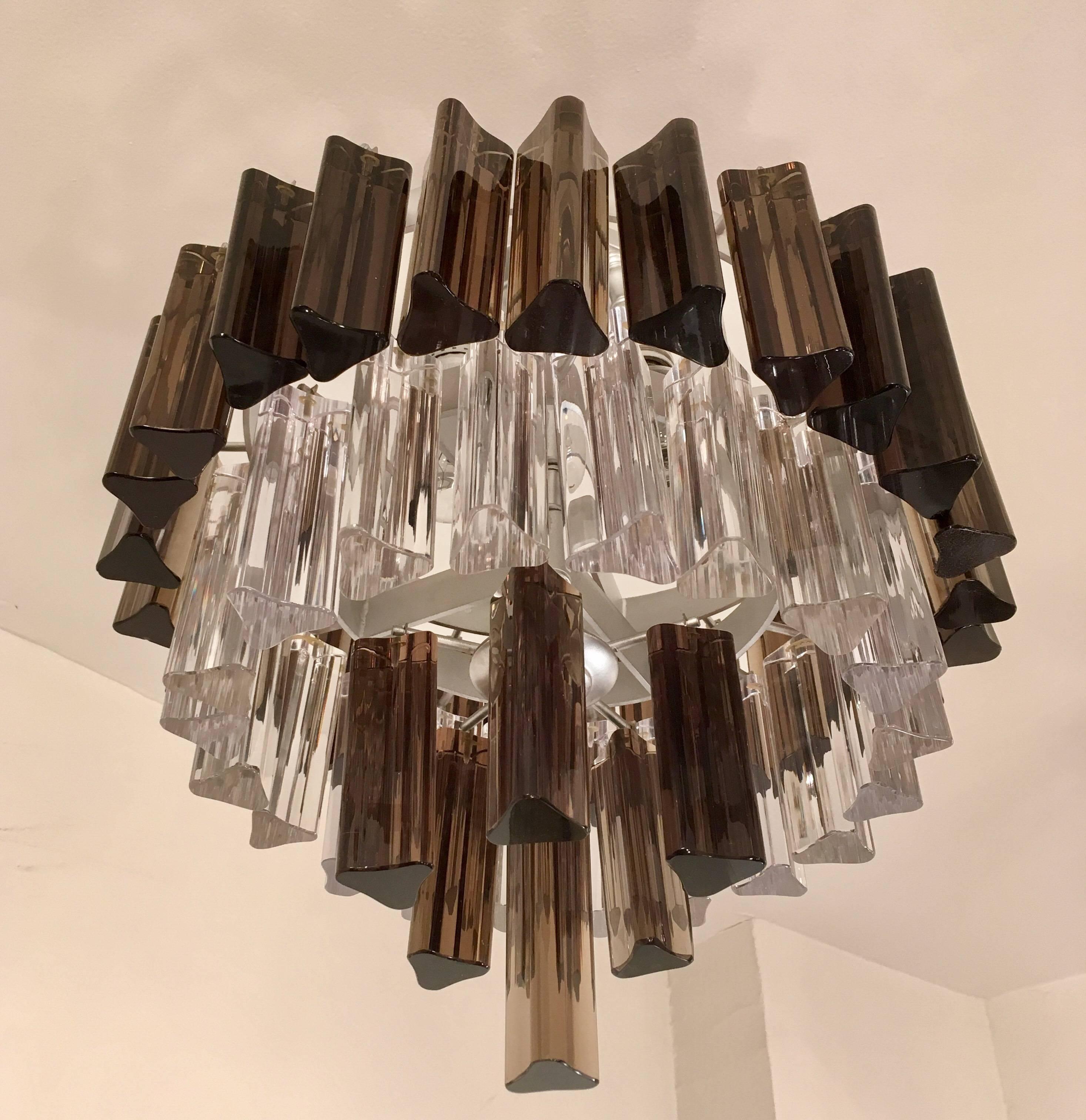 Italian Pair of 1970s Murano Glass Prism Flush Pendants