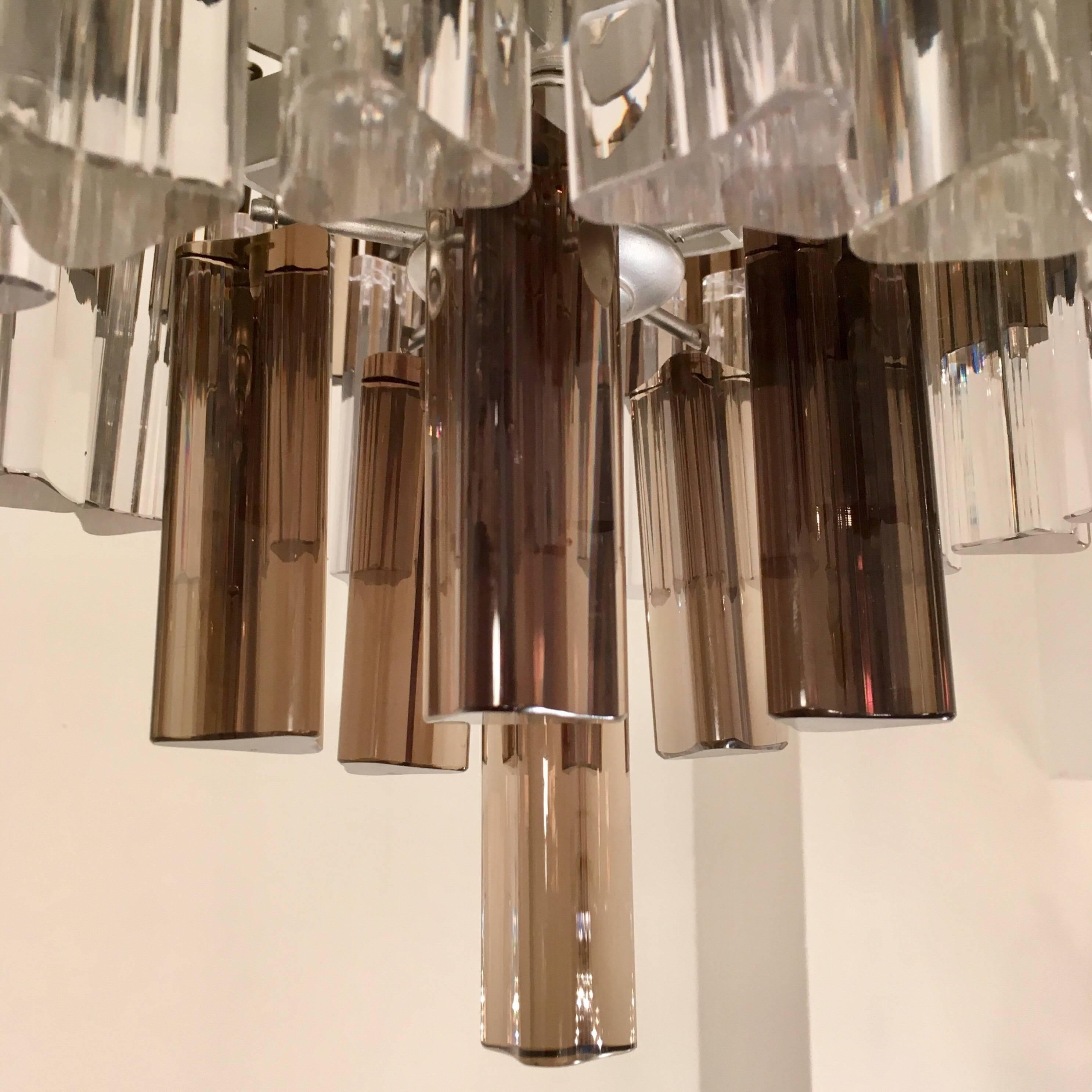 Pair of 1970s Murano Glass Prism Flush Pendants In Excellent Condition In New York, NY