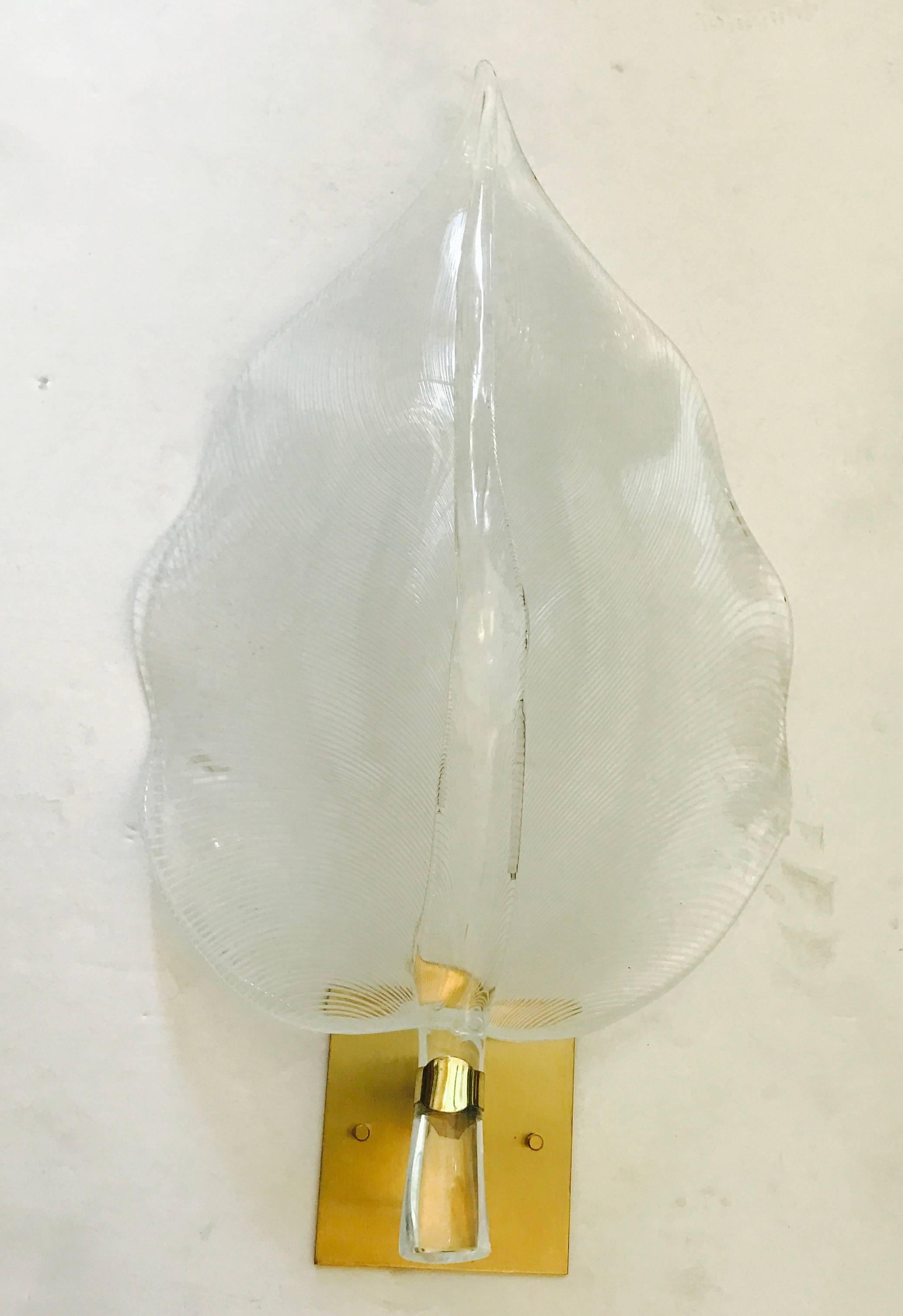 Brass Pair of 1960s Large Murano Glass Sconces For Sale