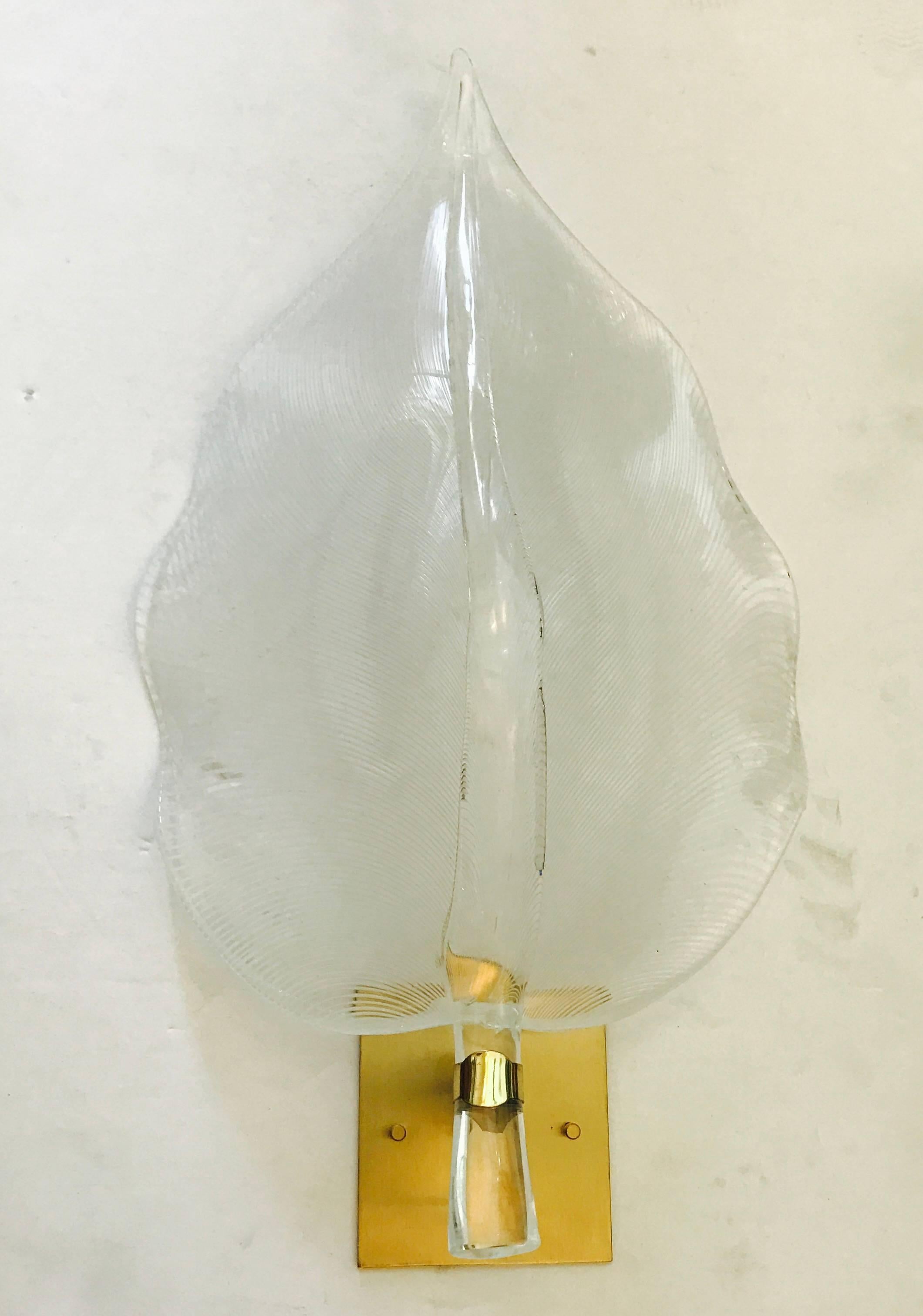 Mid-20th Century Set of Three Large Murano Leaf Italian 1960s Sconces For Sale