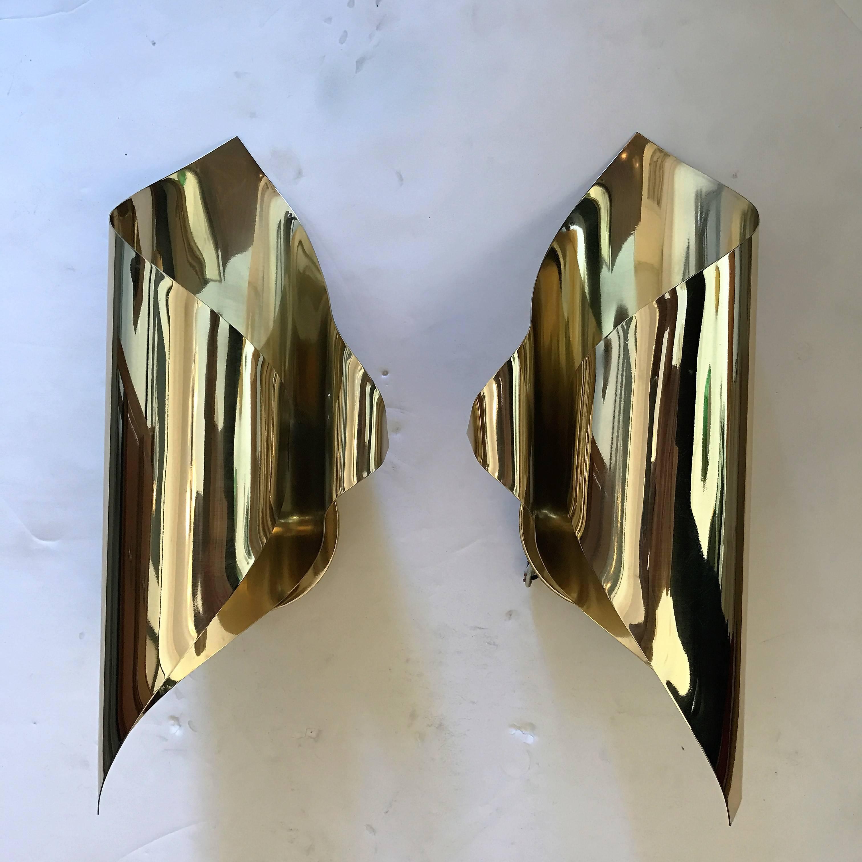 Brass Set of Three French Maison Charles 1960s Wall Lights
