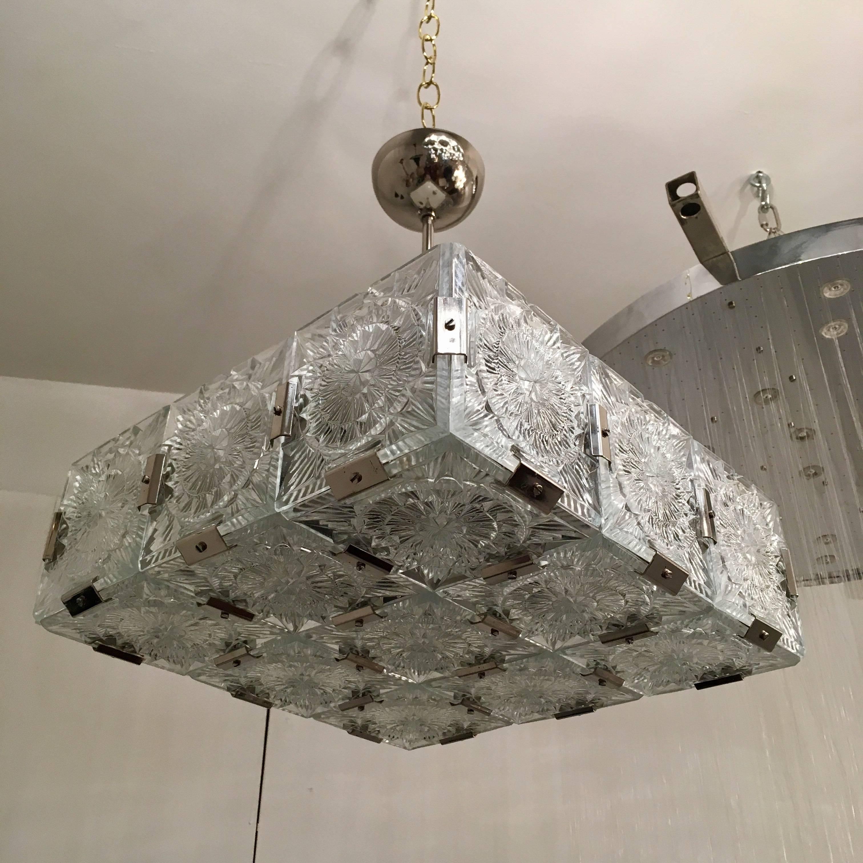 Mid-20th Century 1960s Czech Bohemian Crystal Flush Pendant