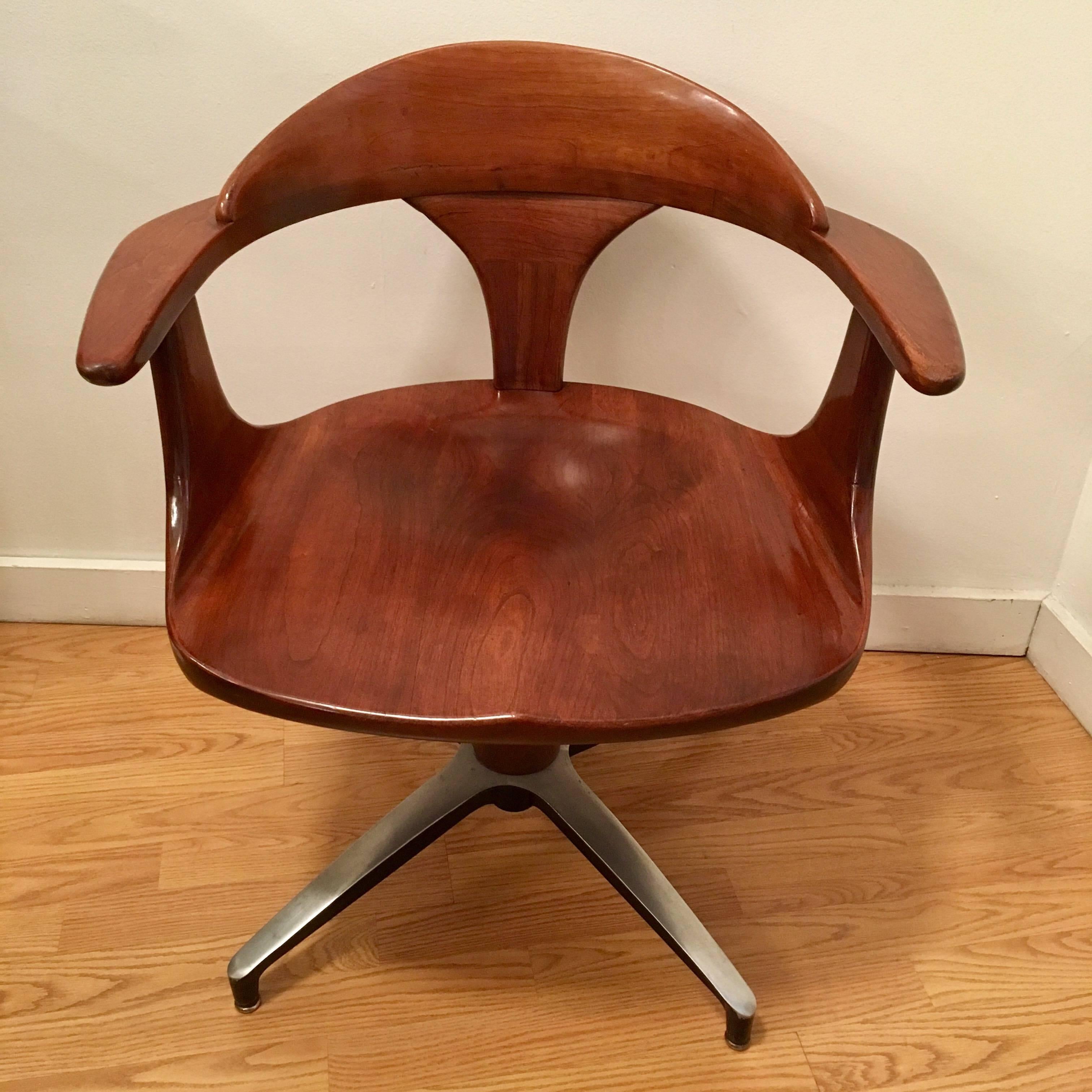 Mid-Century Modern Four Heywood Wakefield Cliff House 1960s Hardwood Chairs