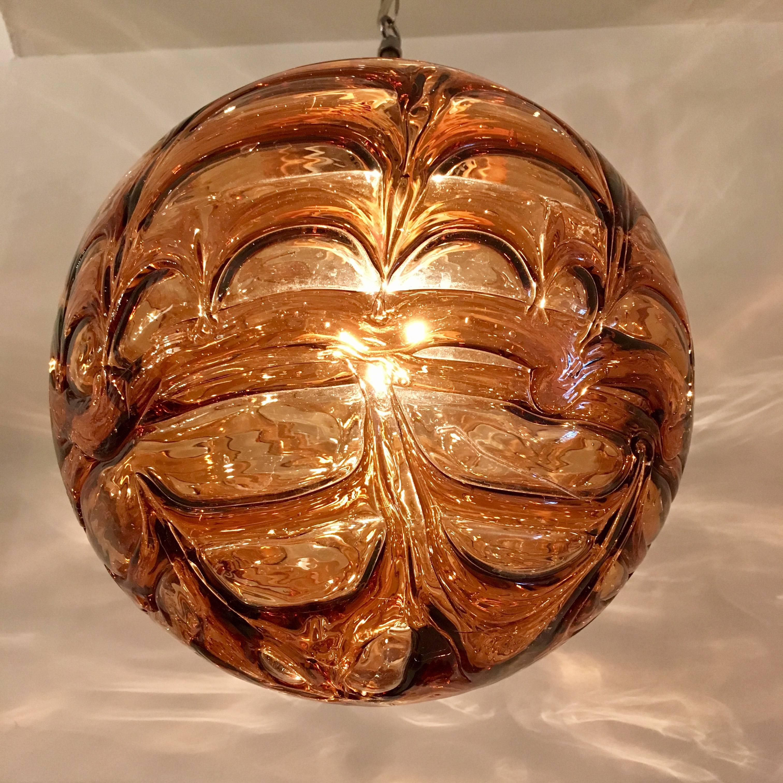 Blown Glass Pair of Doria Murano Glass Globe 1960s Pendants
