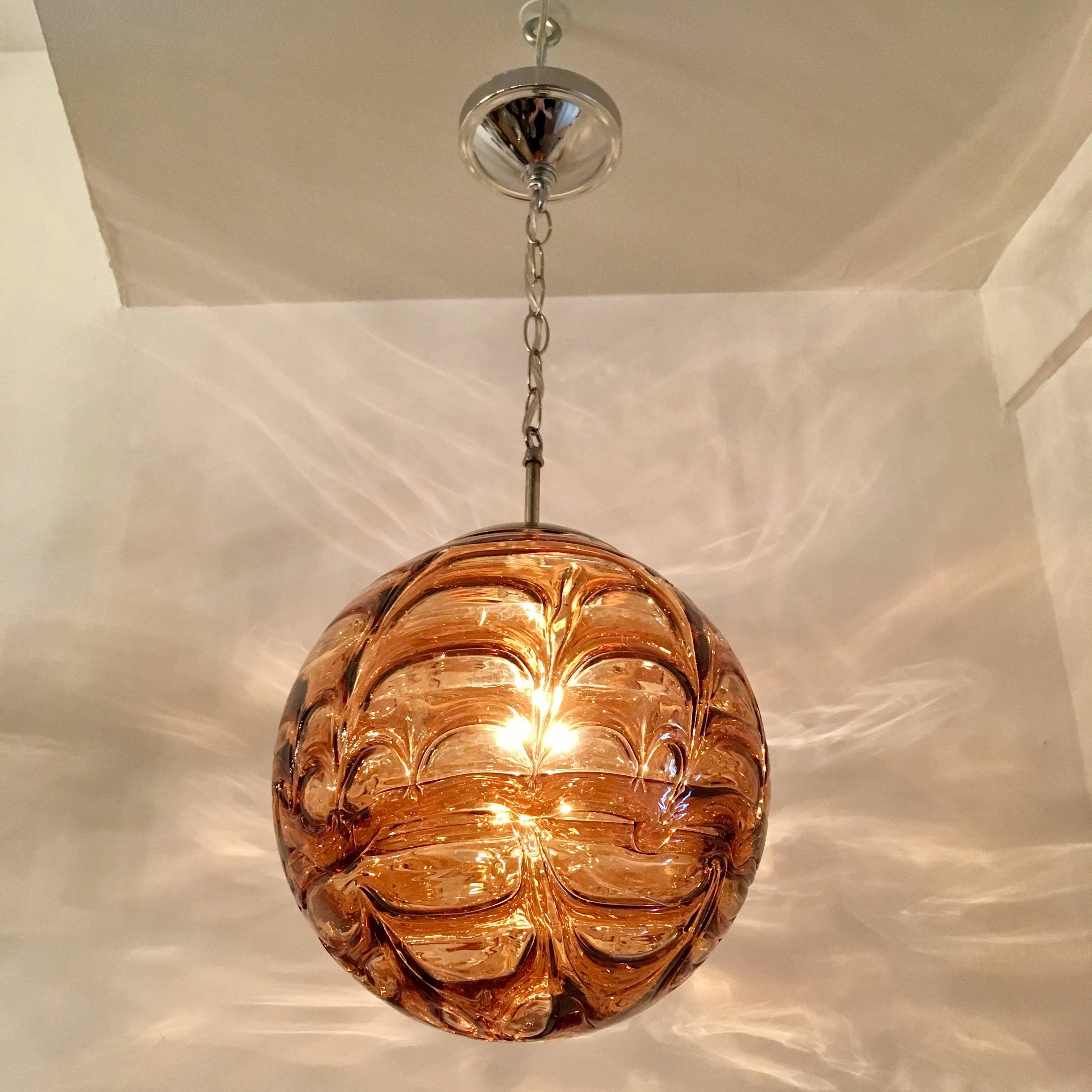 Pair of Doria Murano Glass Globe 1960s Pendants 3