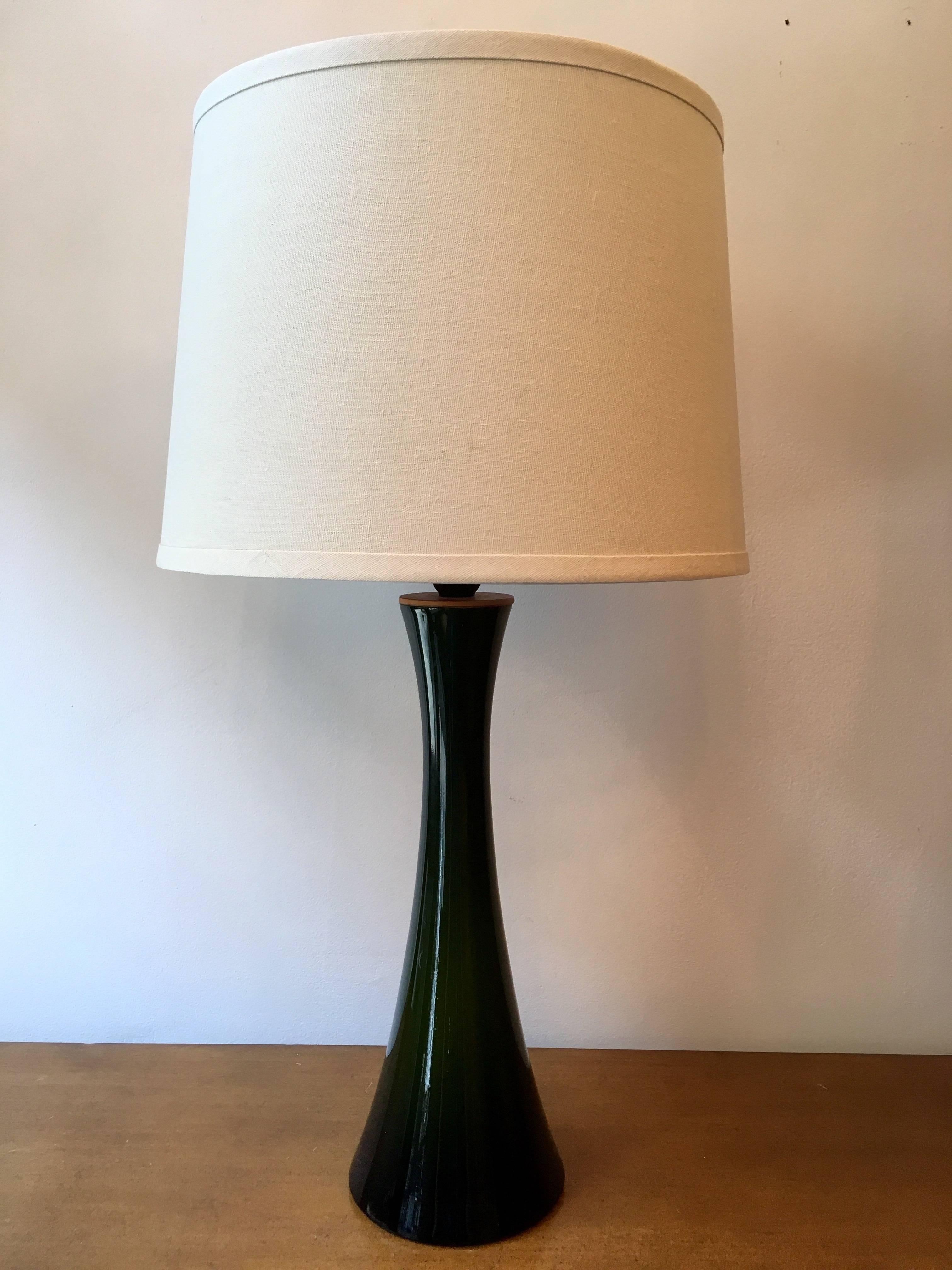 Mid-20th Century Pair of Green Glass Swedish Berndt Nordstedt Bergbom, 1960s Table Lamps