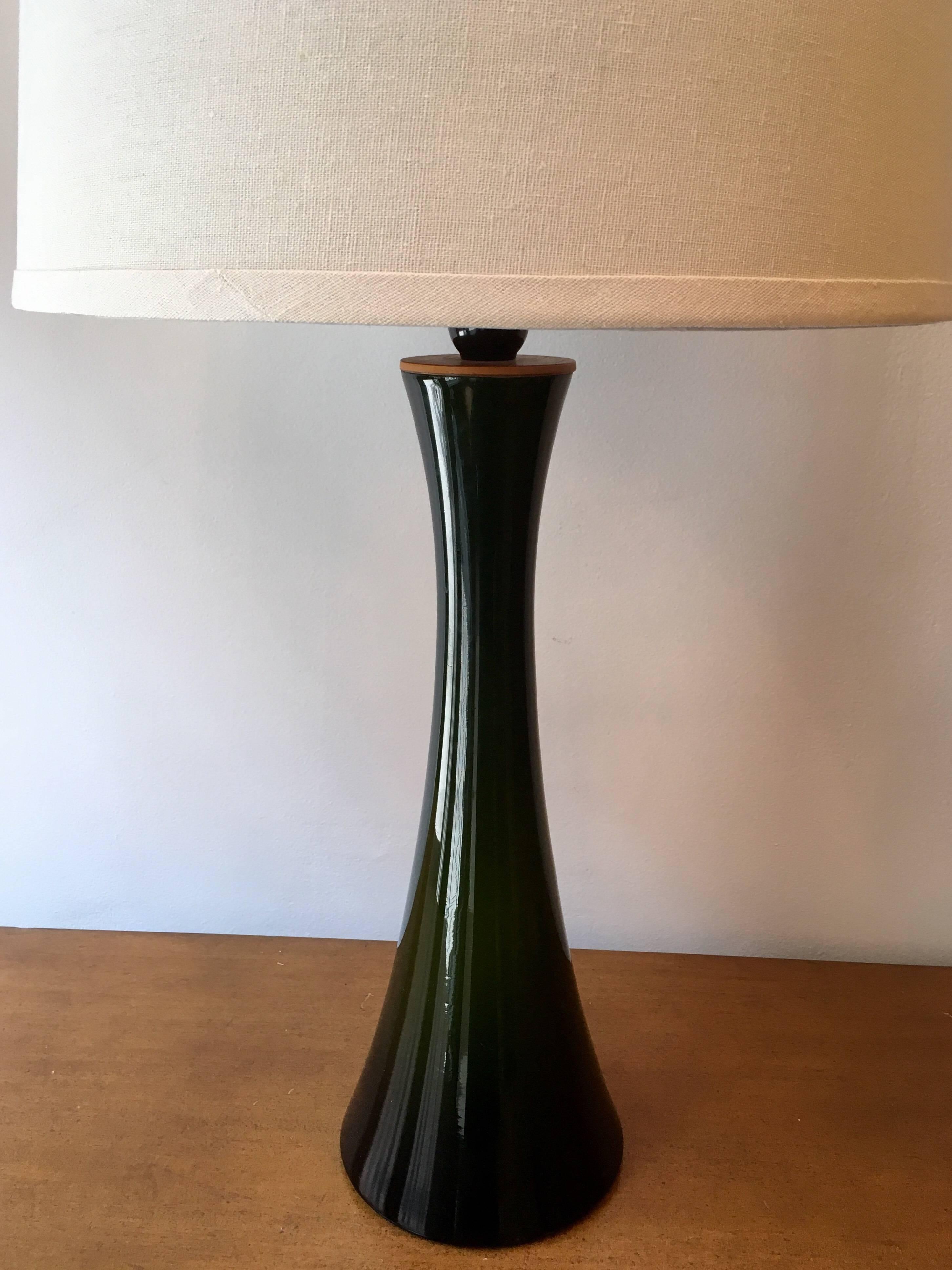 Pair of Green Glass Swedish Berndt Nordstedt Bergbom, 1960s Table Lamps 1