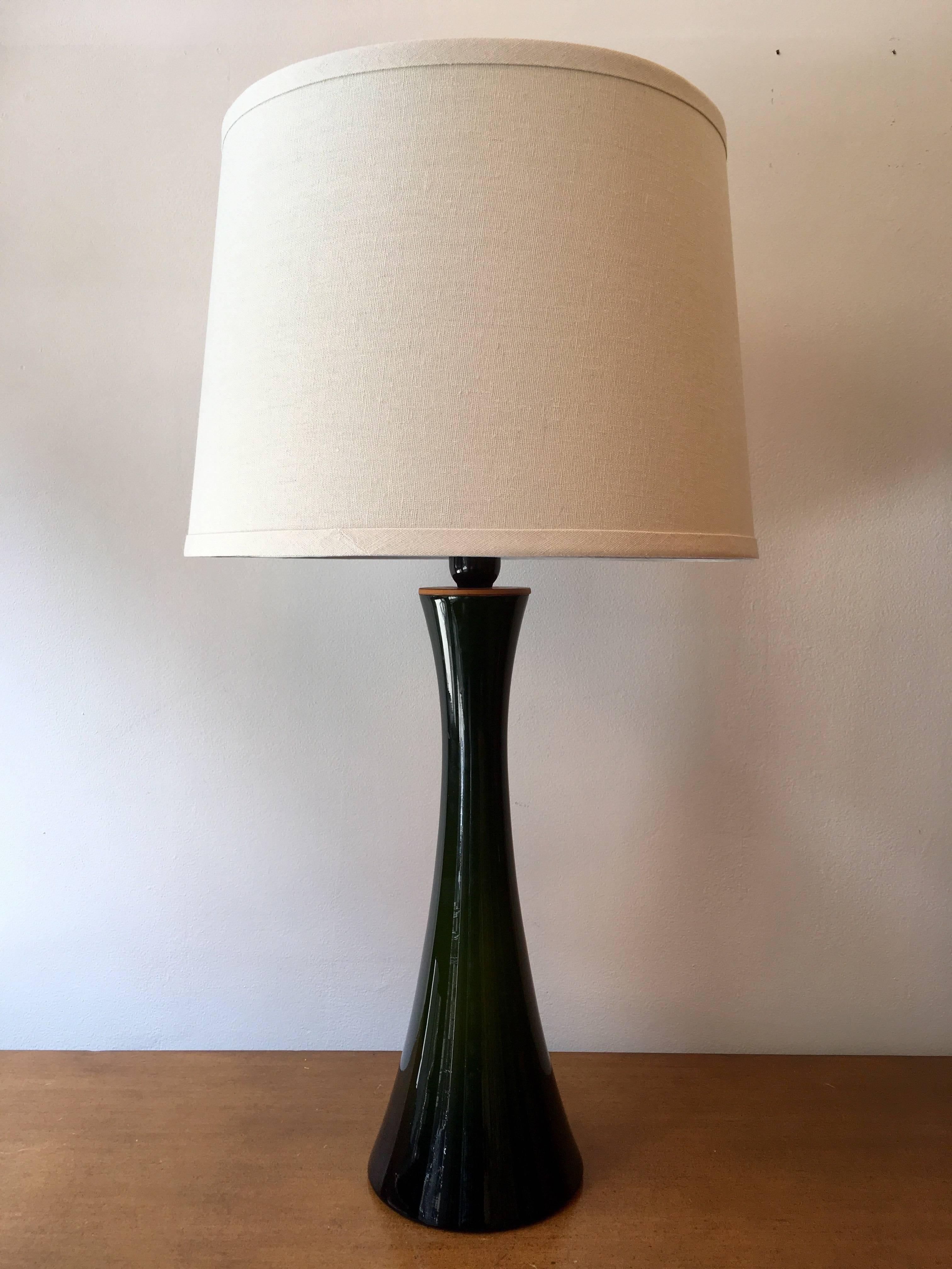 Pair of Green Glass Swedish Berndt Nordstedt Bergbom, 1960s Table Lamps 2