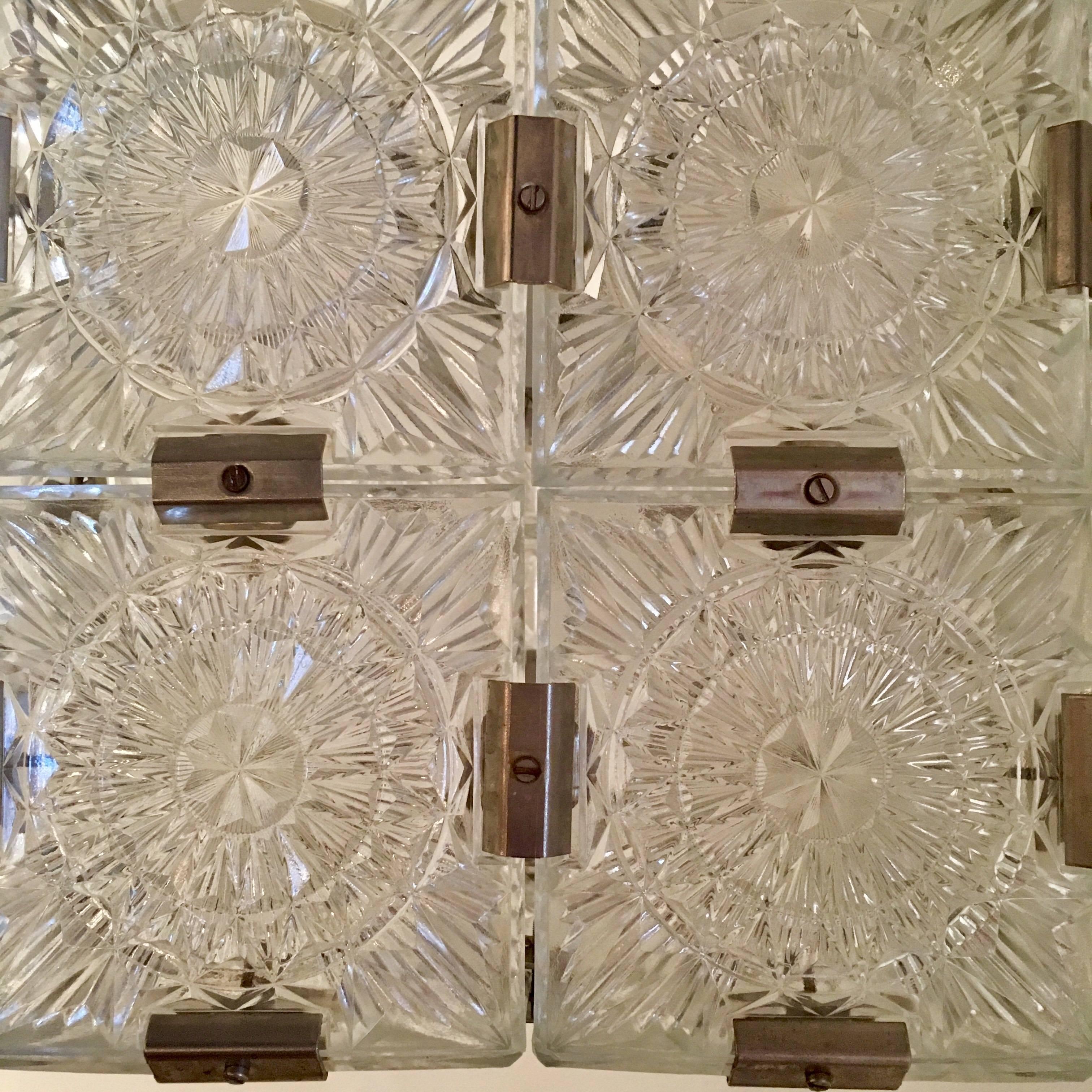 A wonderful modern cube crystal pendant made by the Czech firm, Kamenicky Senov. Great for an entry way or bathroom . Can be shortened. Rewired . A second available