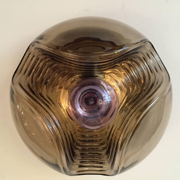 Pair of Large Smoked Glass Peill and Putzler Ceiling Wall Lights, 1960s For Sale 2