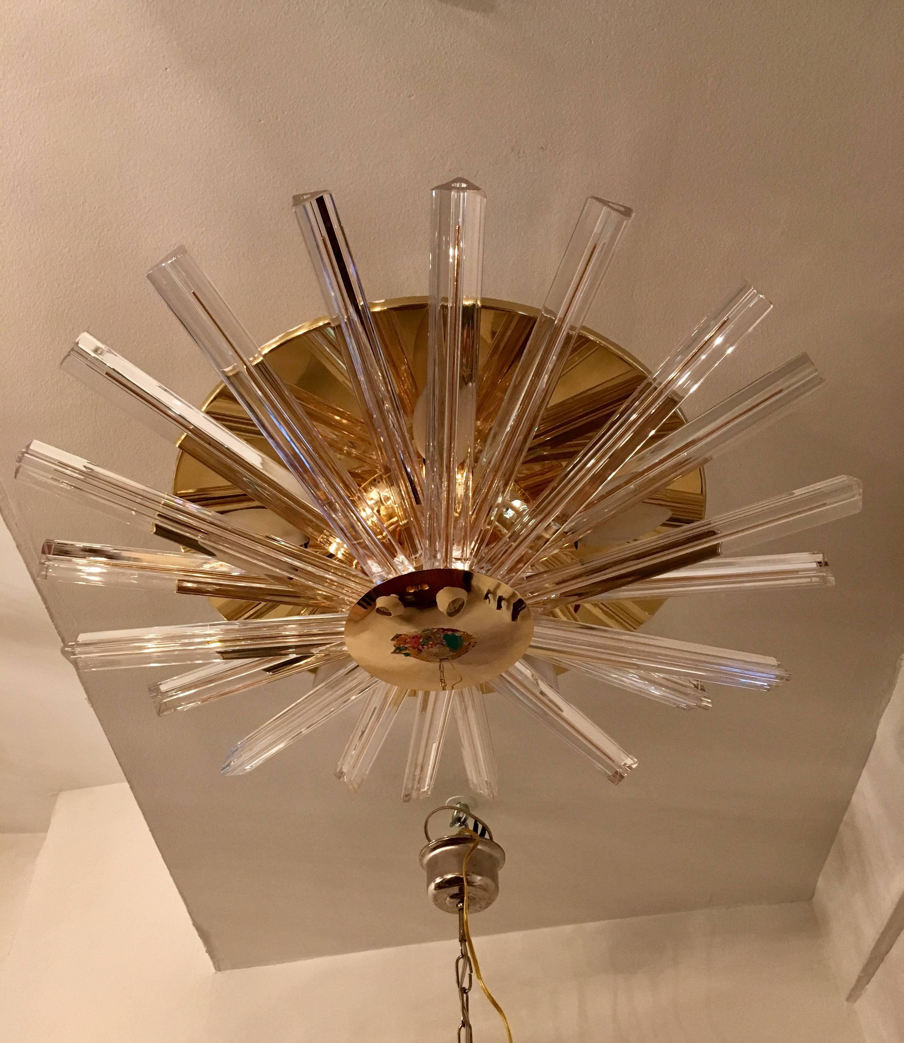 Italian 1960s Crystal Flush Ceiling Light In Excellent Condition In New York, NY