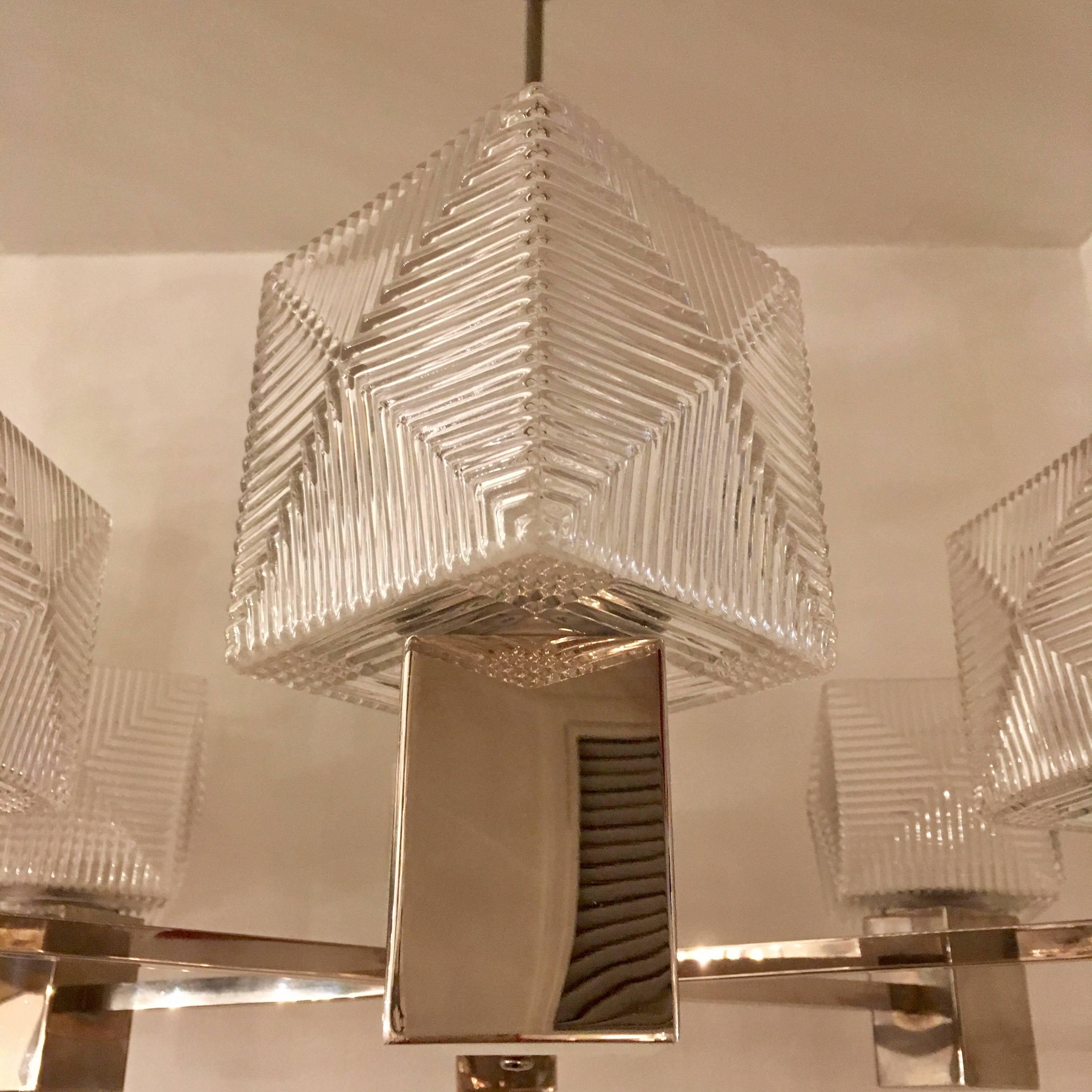 German 1930s Cubist Bauhaus Chandelier Pendant In Excellent Condition For Sale In New York, NY