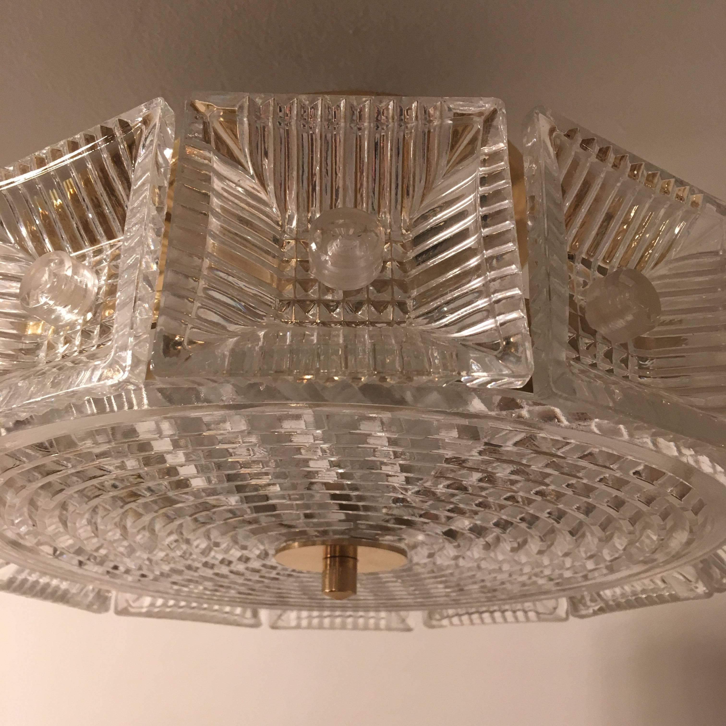 Mid-Century Modern Orrefors Swedish Crystal 1950s Flush Ceiling Hanging Amid Century Pendant