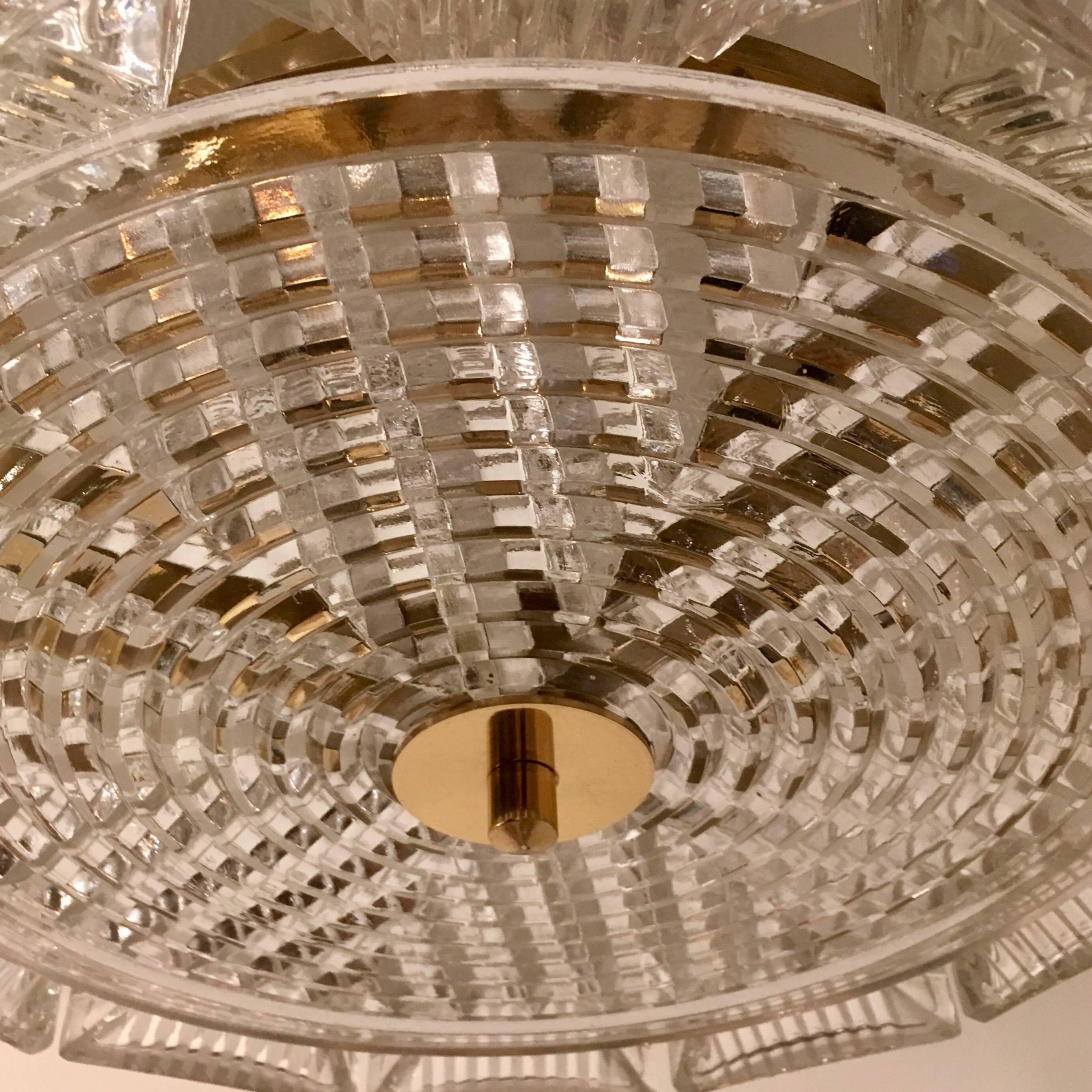 Orrefors Swedish Crystal 1950s Flush Ceiling Hanging Amid Century Pendant In Excellent Condition In New York, NY
