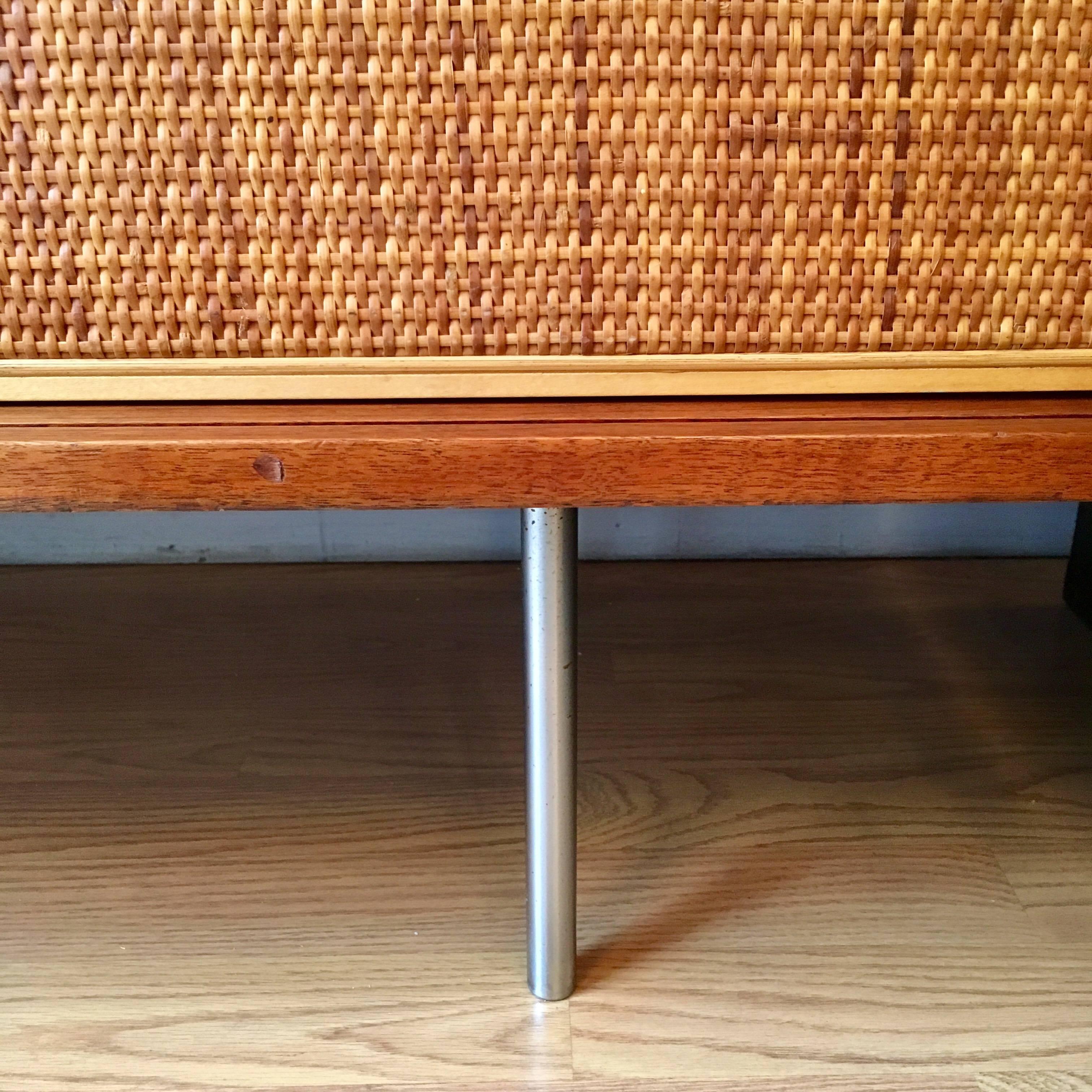 Mid-20th Century Florence Knoll Grasscloth Walnut, 1950s Credenza Cabinet