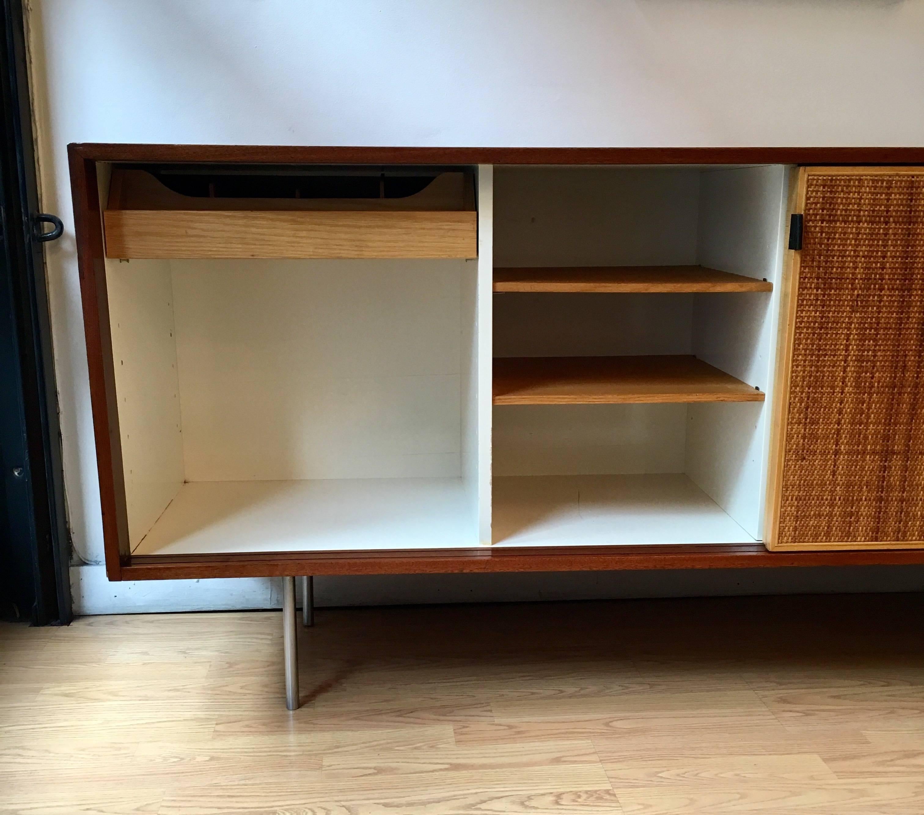 Florence Knoll Grasscloth Walnut, 1950s Credenza Cabinet 3