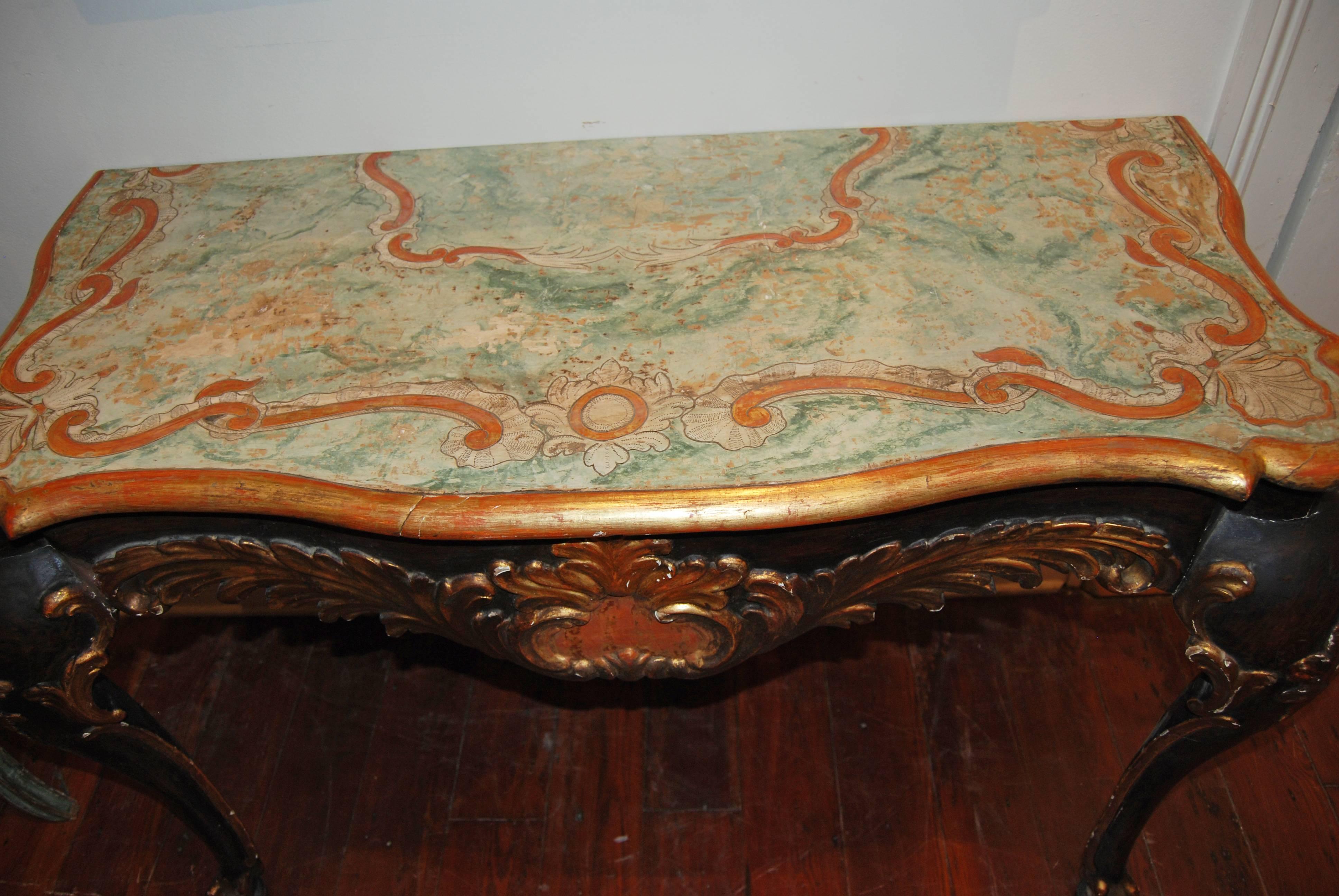 Painted and gilded Italian consoles.