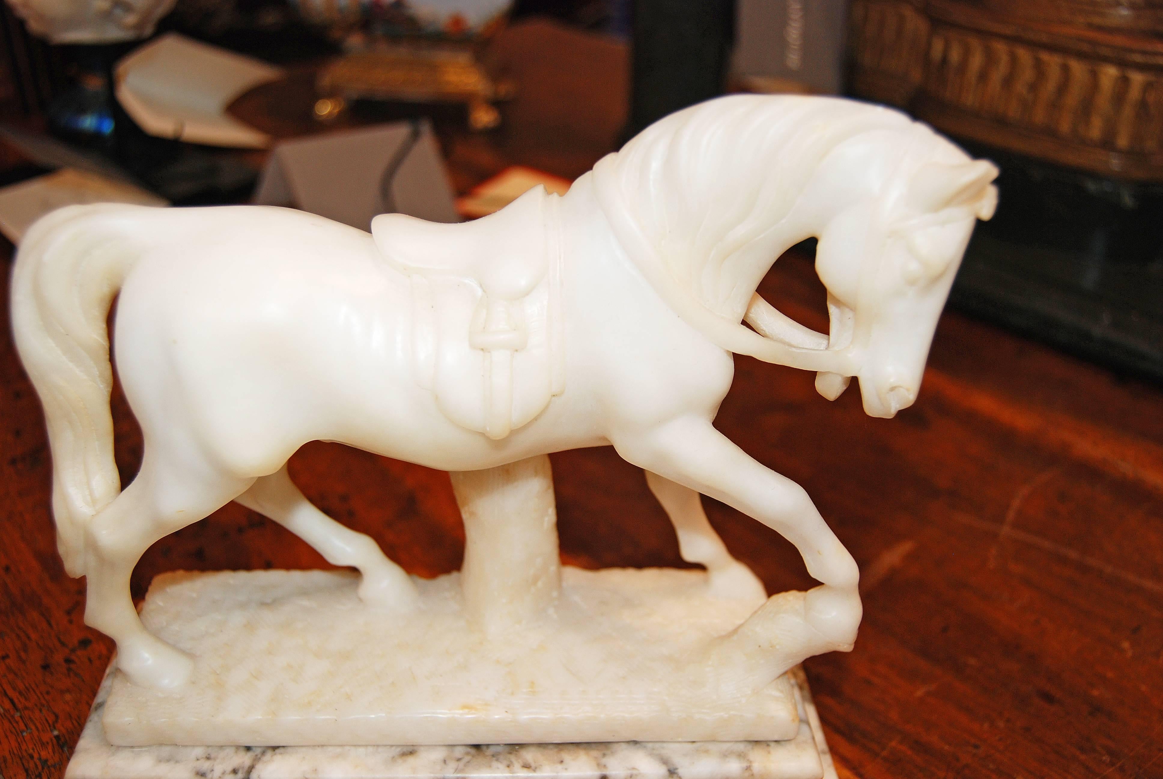 Carved and delicate white Carrara marble Grand Tour horse.