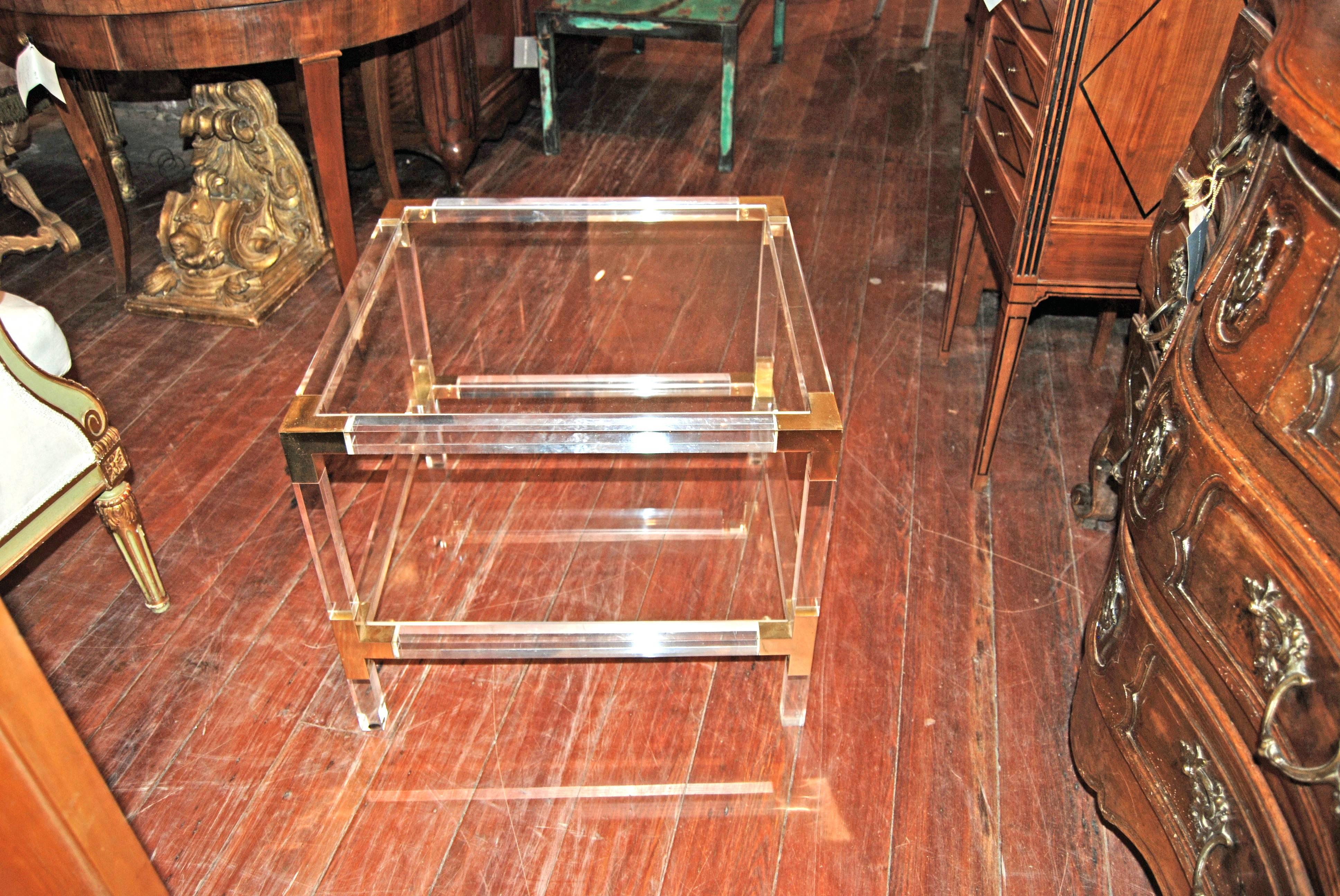 Mid-Century Modern Matched Pair of Lucite and Brass